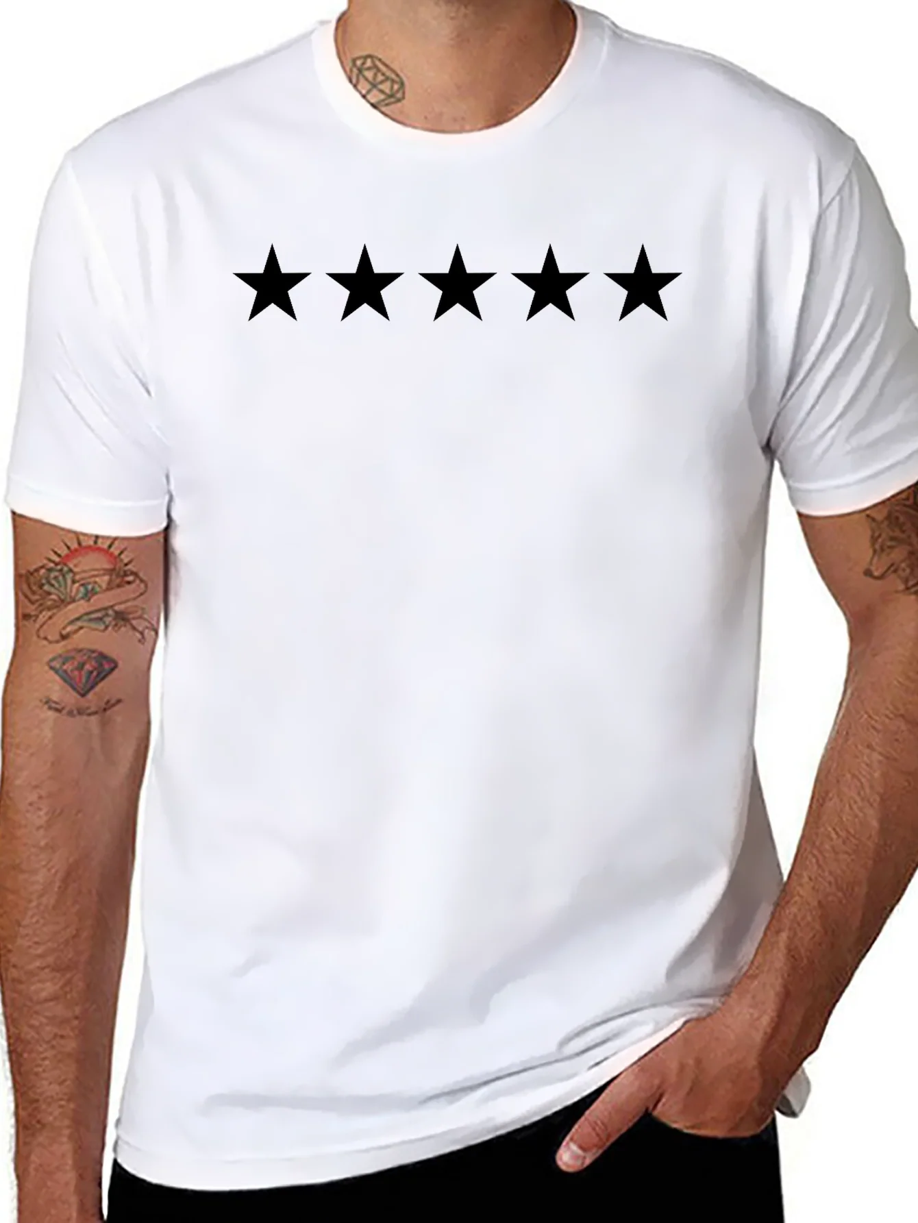 Camiseta Negra Cinco Estrellas Hombre Casual