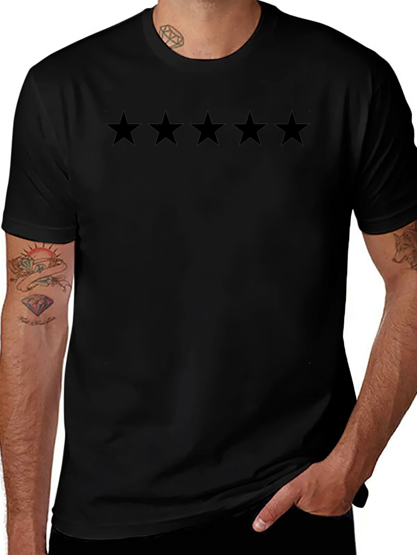 Camiseta Negra Cinco Estrellas Hombre Casual
