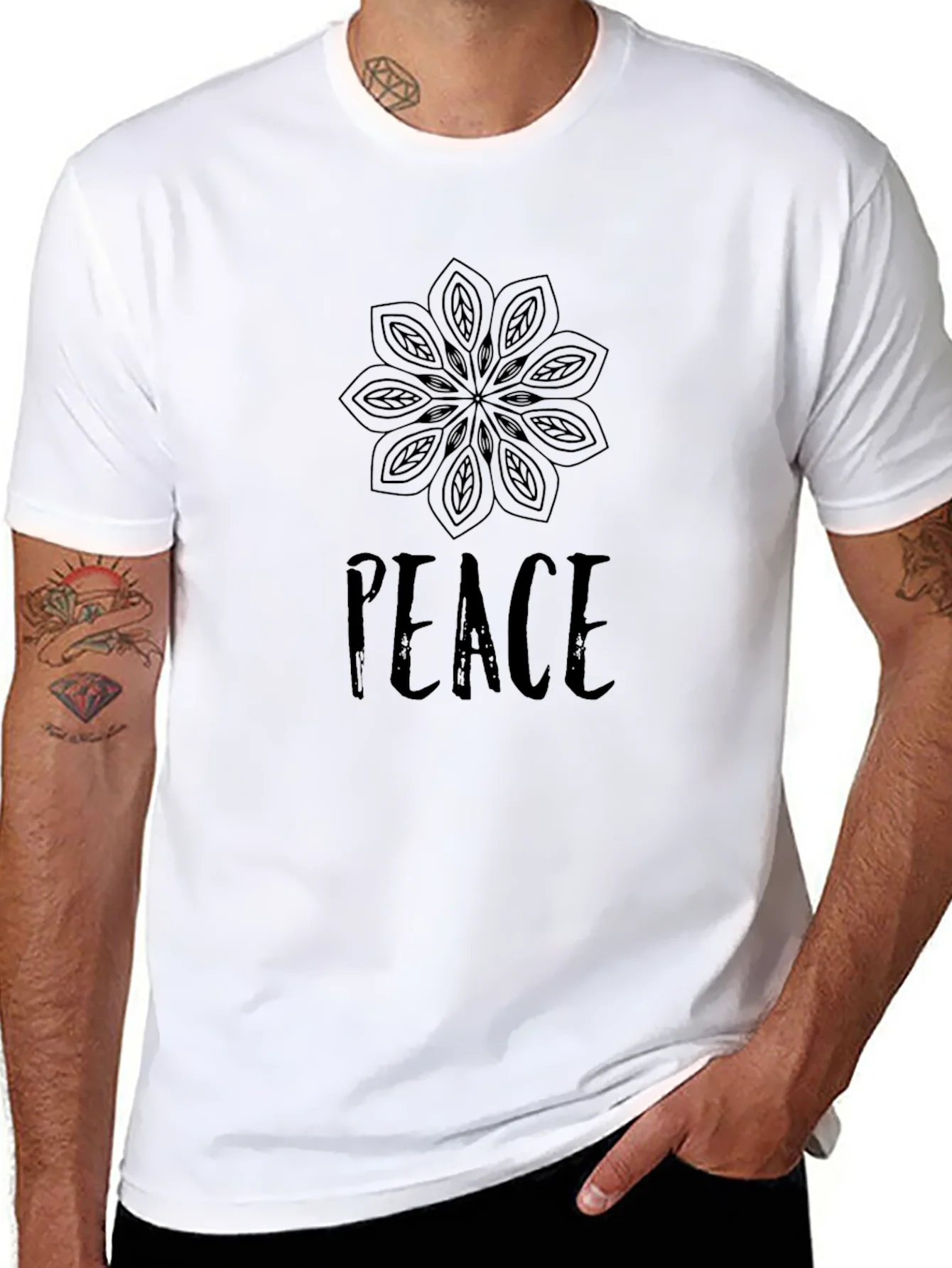 Camiseta Hombre Negra Dise?o Mandala Paz