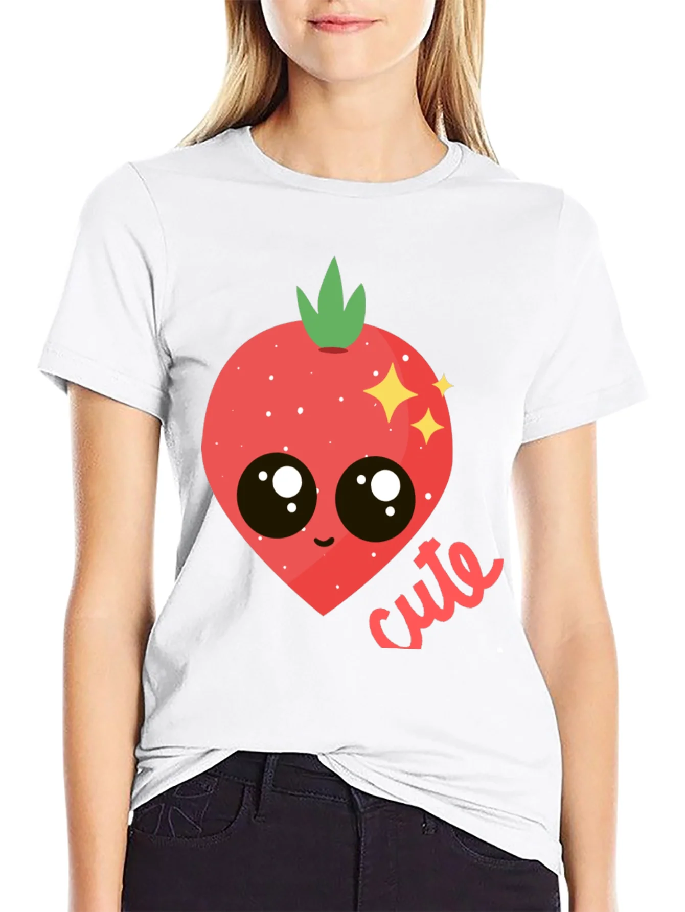 Camiseta Negra con Dise?o de Fresa Cute