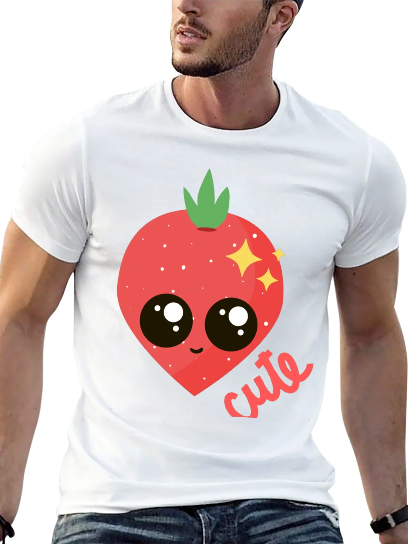 Camiseta Negra con Dise?o de Fresa Cute