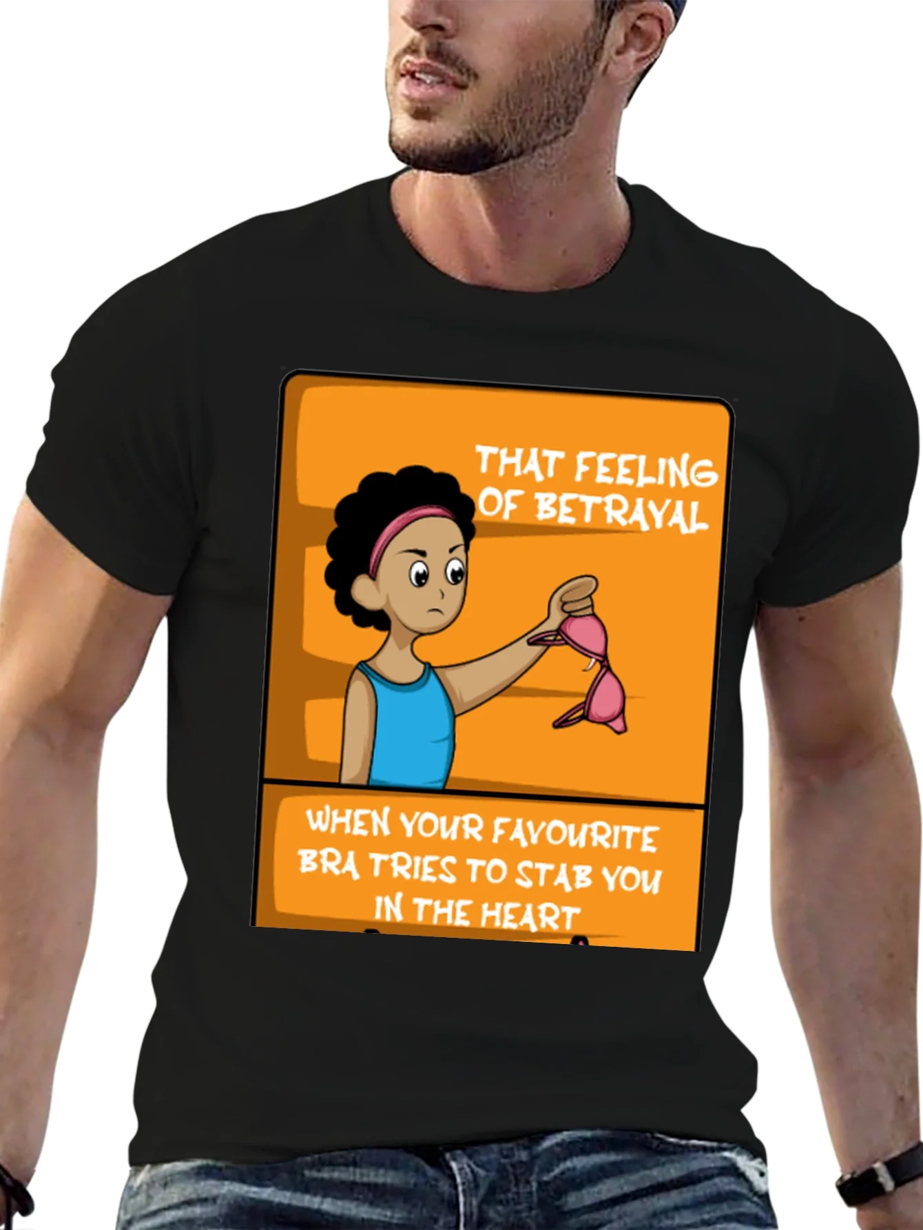 Rebbecca Betrayal Bra Funny Graphic Tee - Black