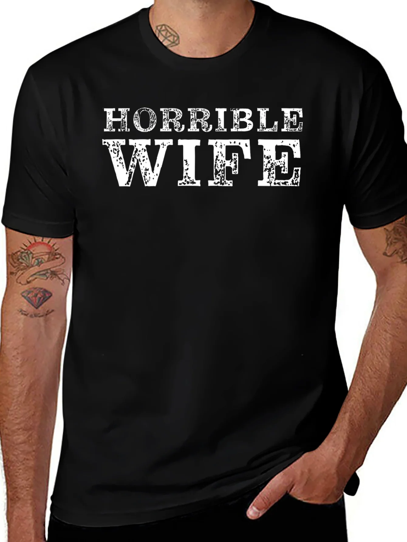 Camiseta Negra Esposa Horrible para Hombre