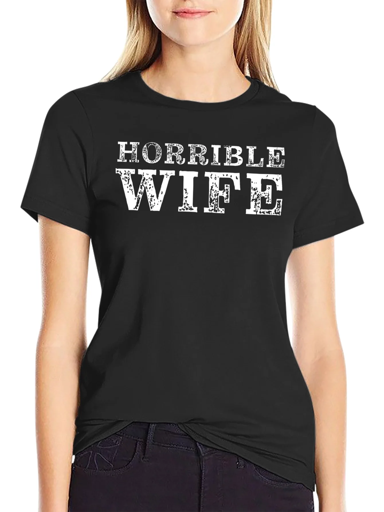 Camiseta Negra Esposa Horrible para Hombre