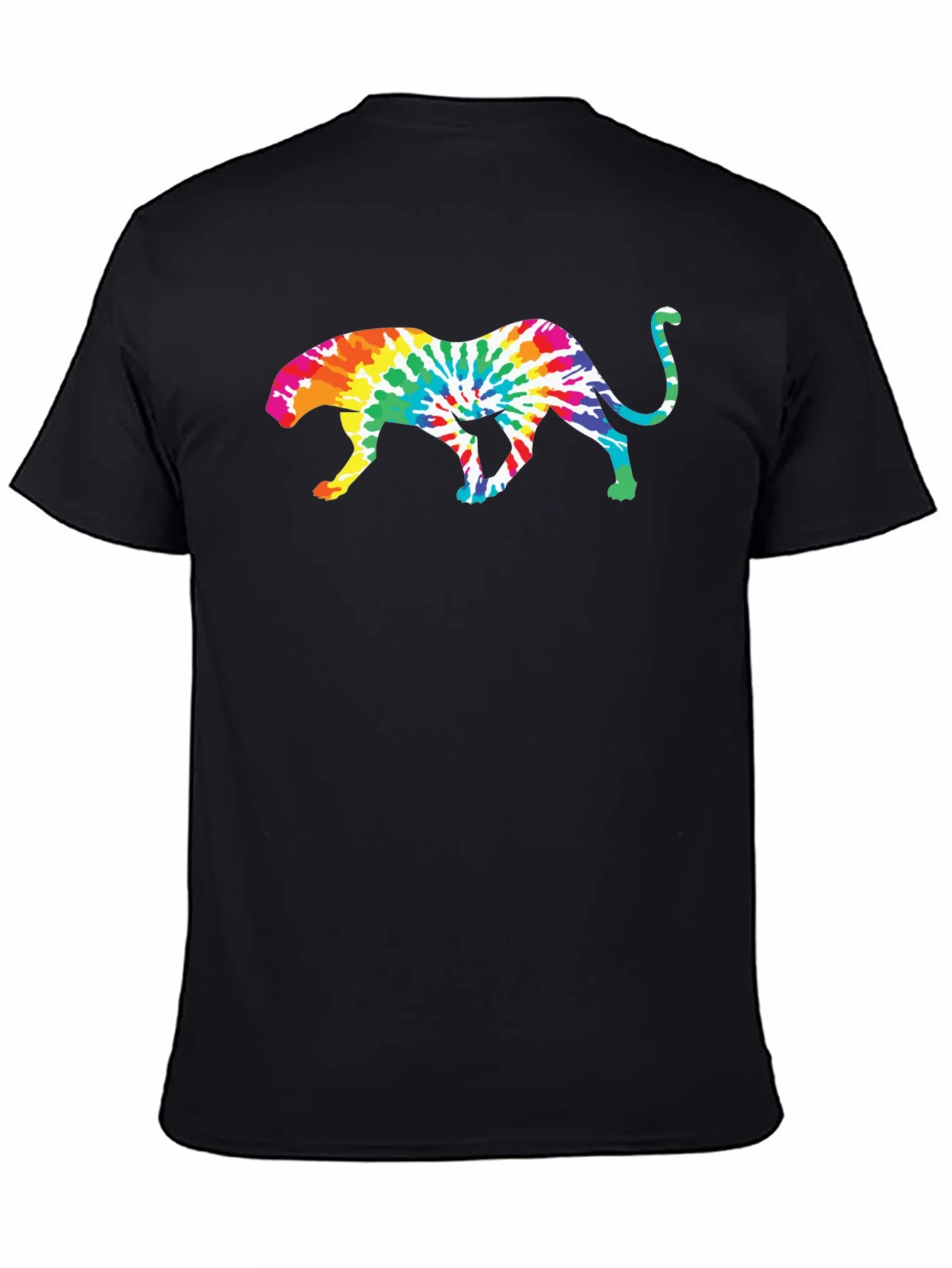 Camiseta Negra con Dise?o de Leopardo Tie-Dye