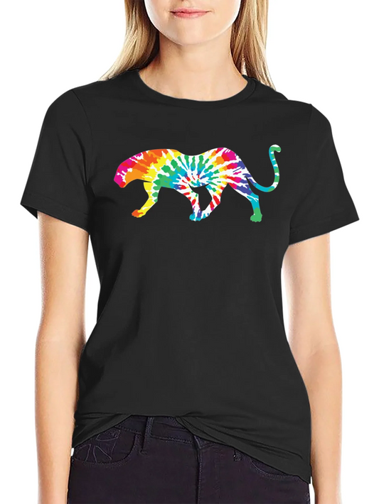 Camiseta Negra con Dise?o de Leopardo Tie-Dye