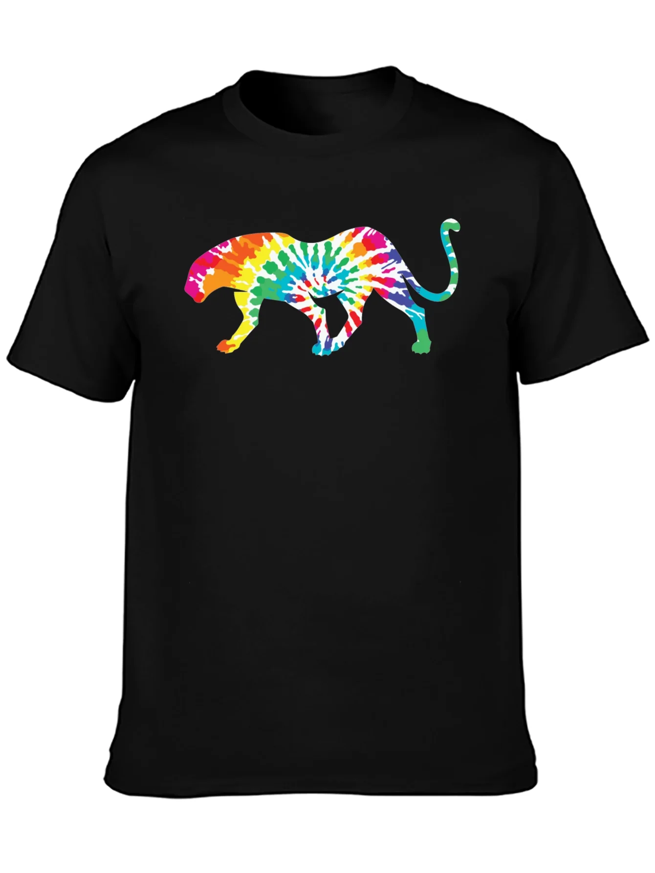 Camiseta Negra con Dise?o de Leopardo Tie-Dye