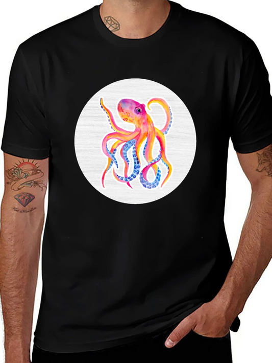 Rebbecca Watercolor Octopus Graphic Tee - Mens Black T-Shirt