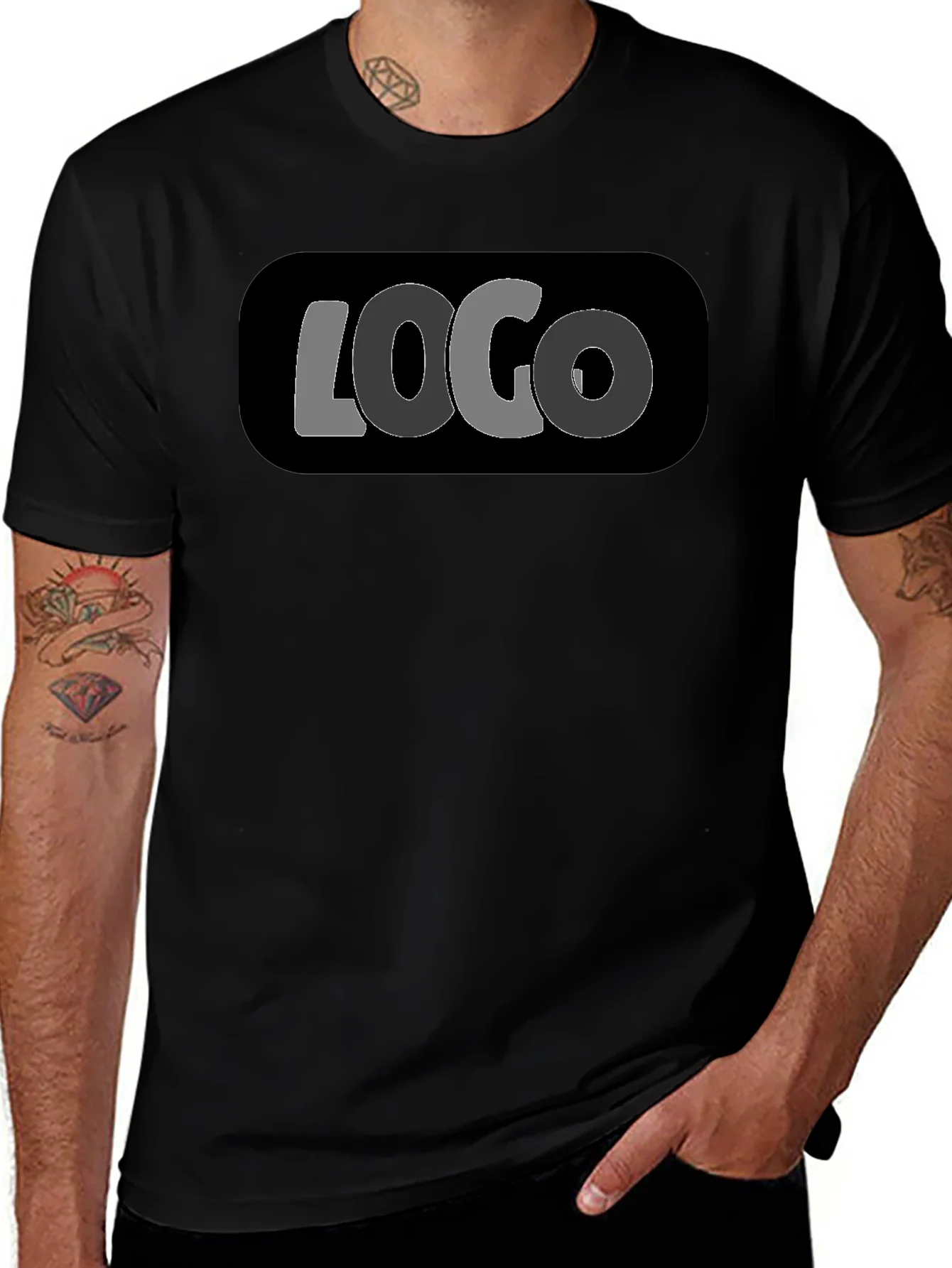 Camiseta Negra con Dise?o LOGO Casual