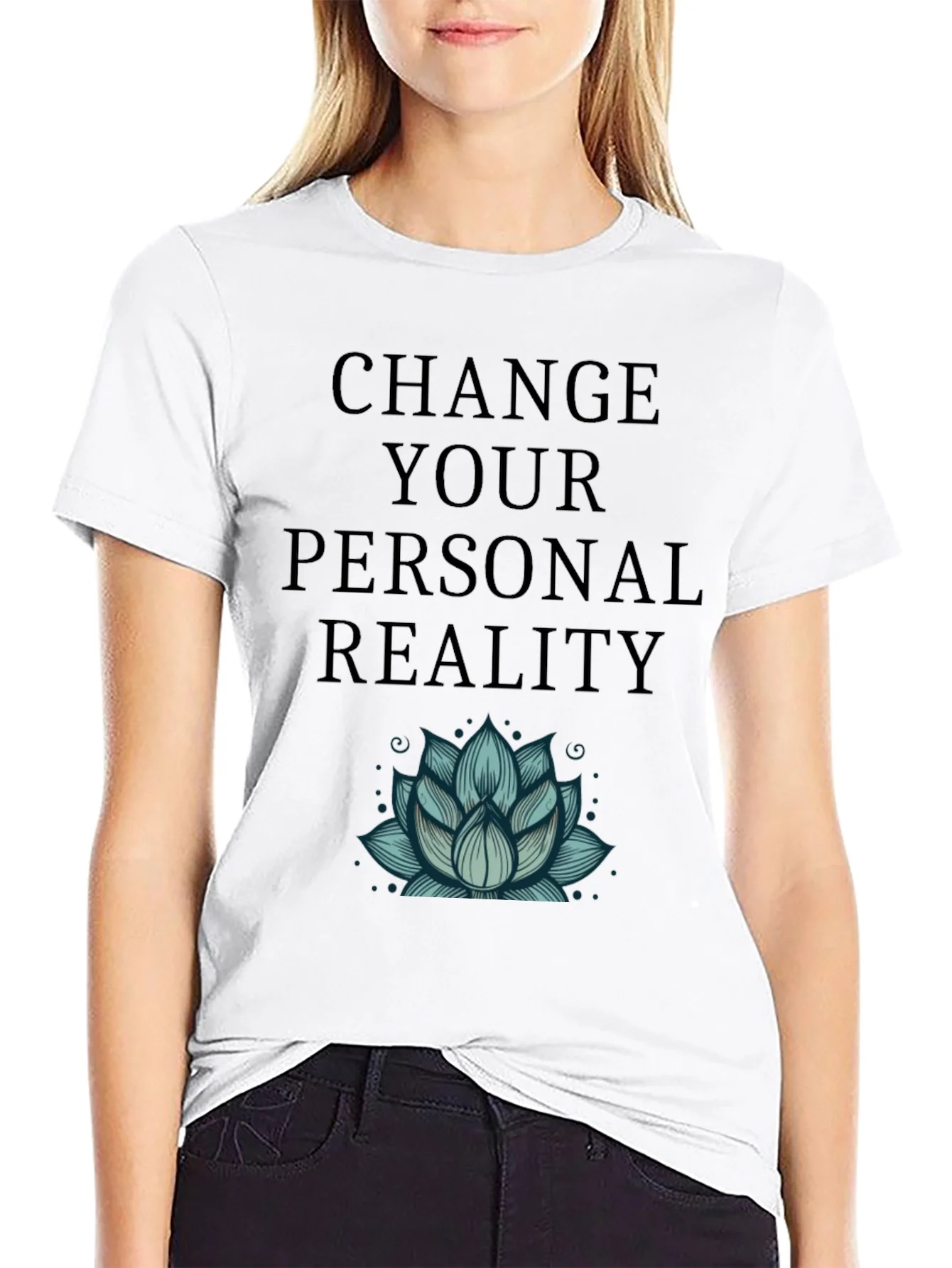 Camiseta Negra Cambia Tu Realidad con Dise?o Floral