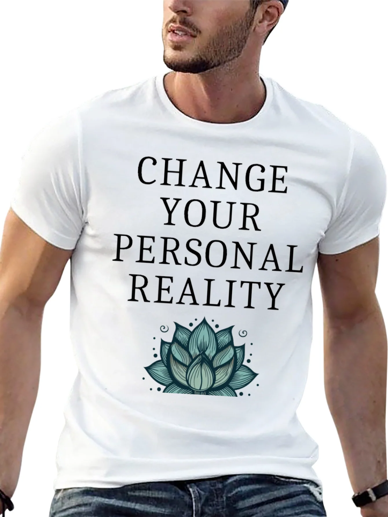 Camiseta Negra Cambia Tu Realidad con Dise?o Floral