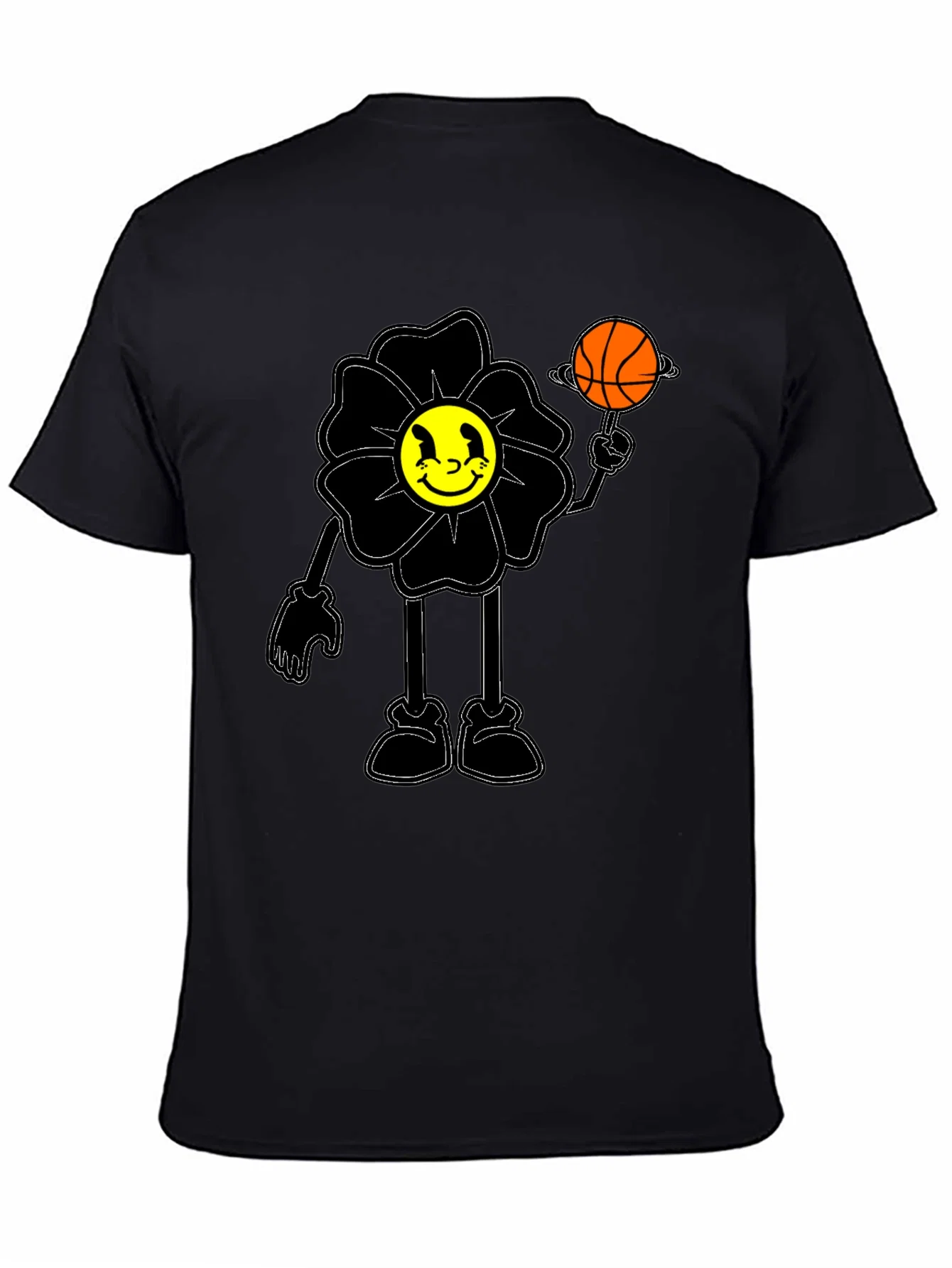 Rebbecca Smiley Flower Graphic Tee - Trendy Black T-Shirt
