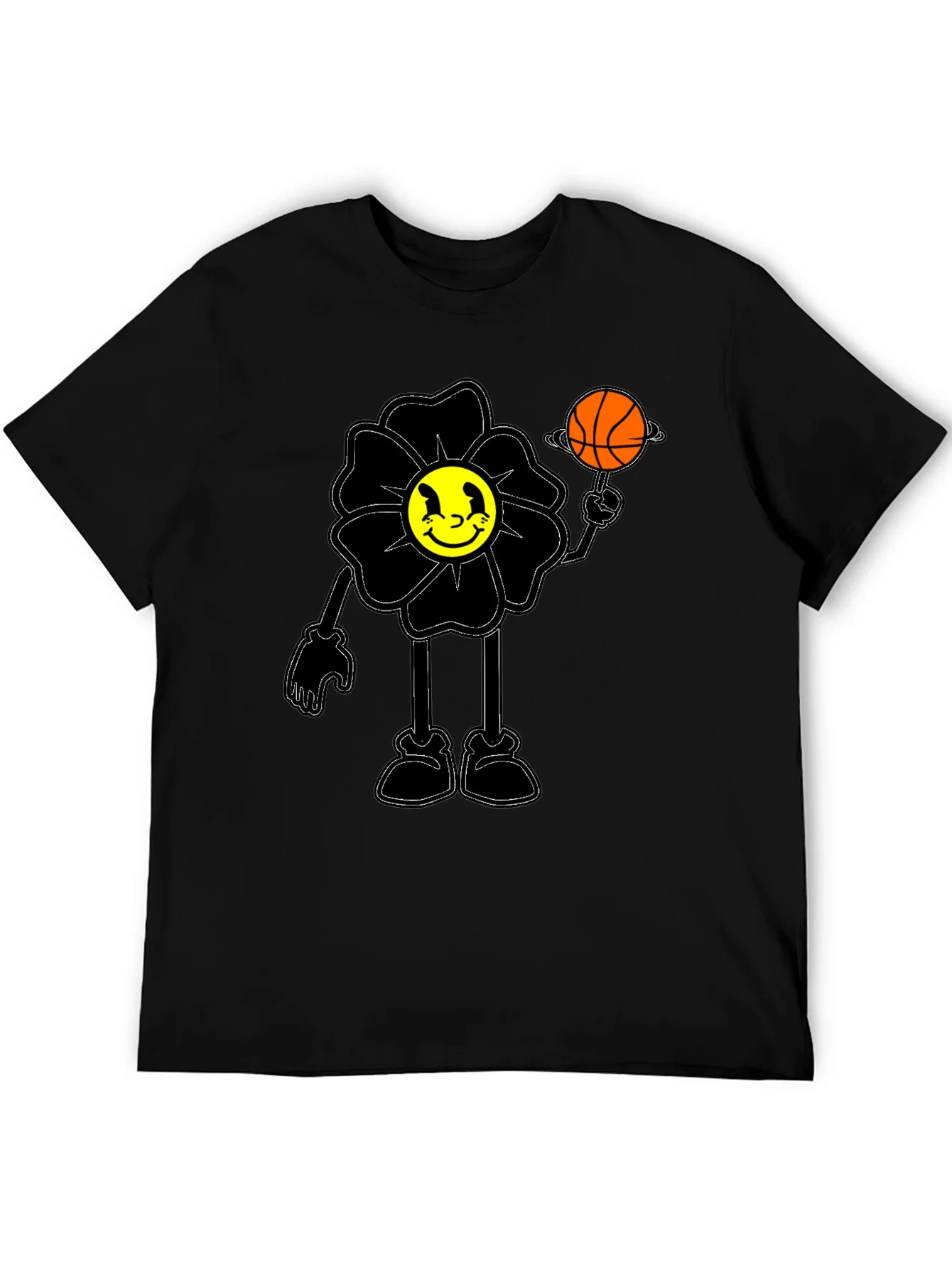 Rebbecca Smiley Flower Graphic Tee - Trendy Black T-Shirt