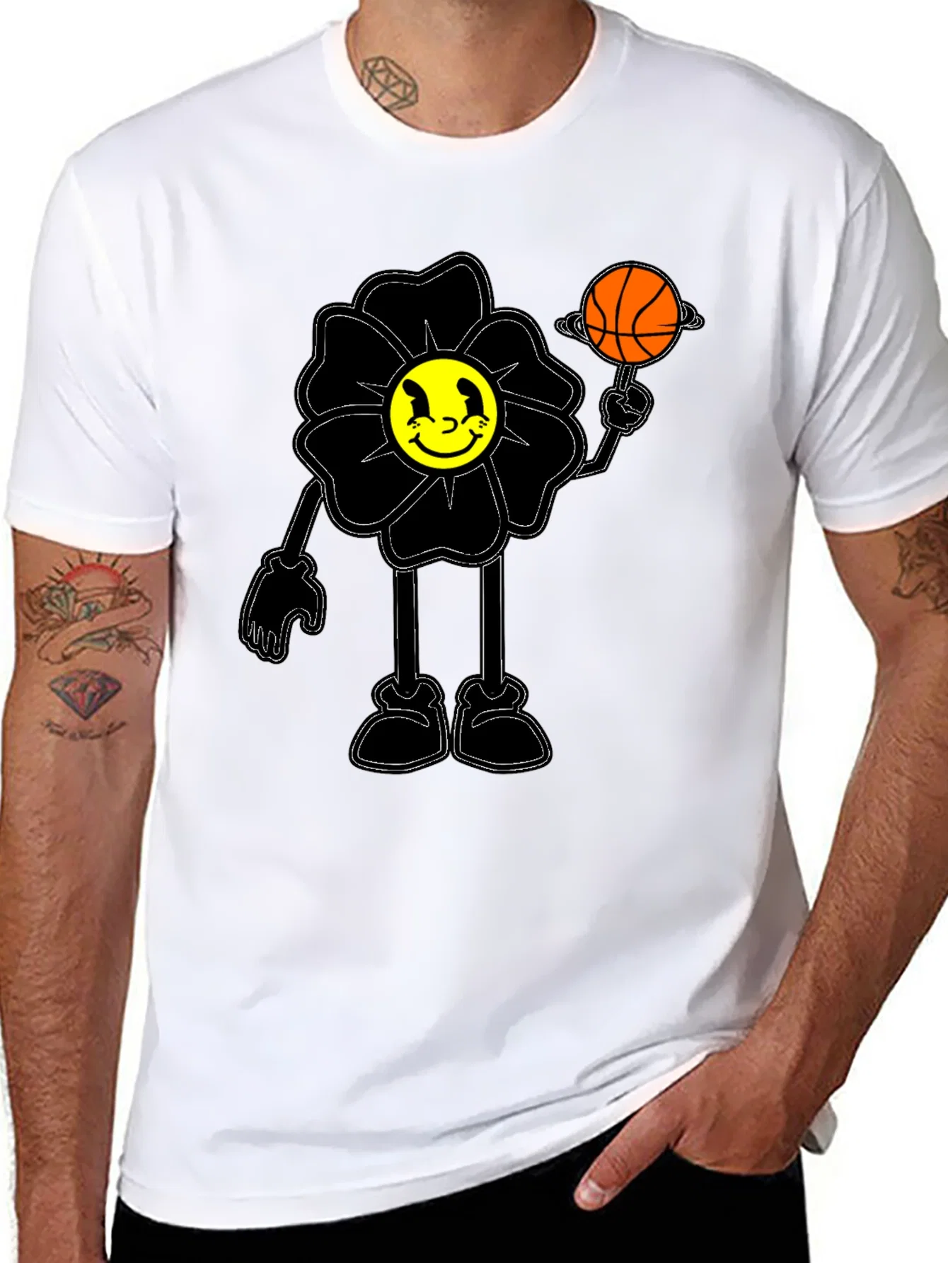 Rebbecca Smiley Flower Graphic Tee - Trendy Black T-Shirt