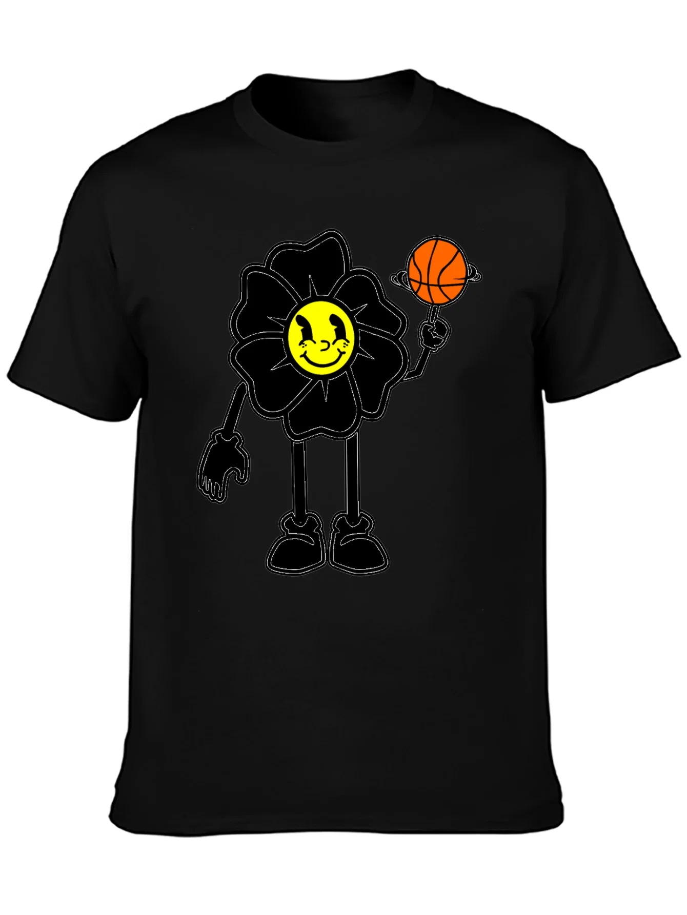 Rebbecca Smiley Flower Graphic Tee - Trendy Black T-Shirt