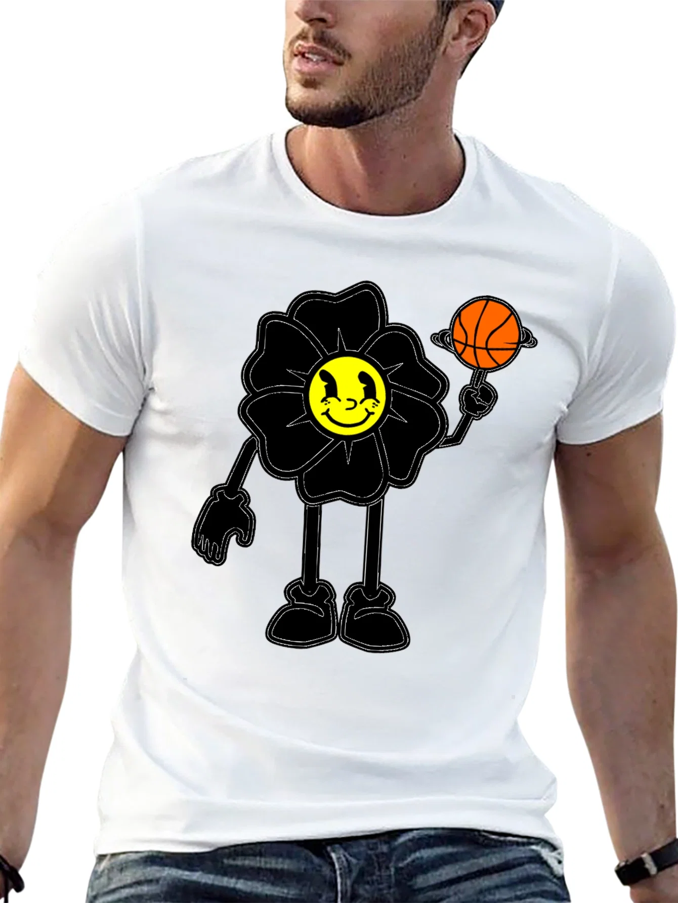 Rebbecca Smiley Flower Graphic Tee - Trendy Black T-Shirt
