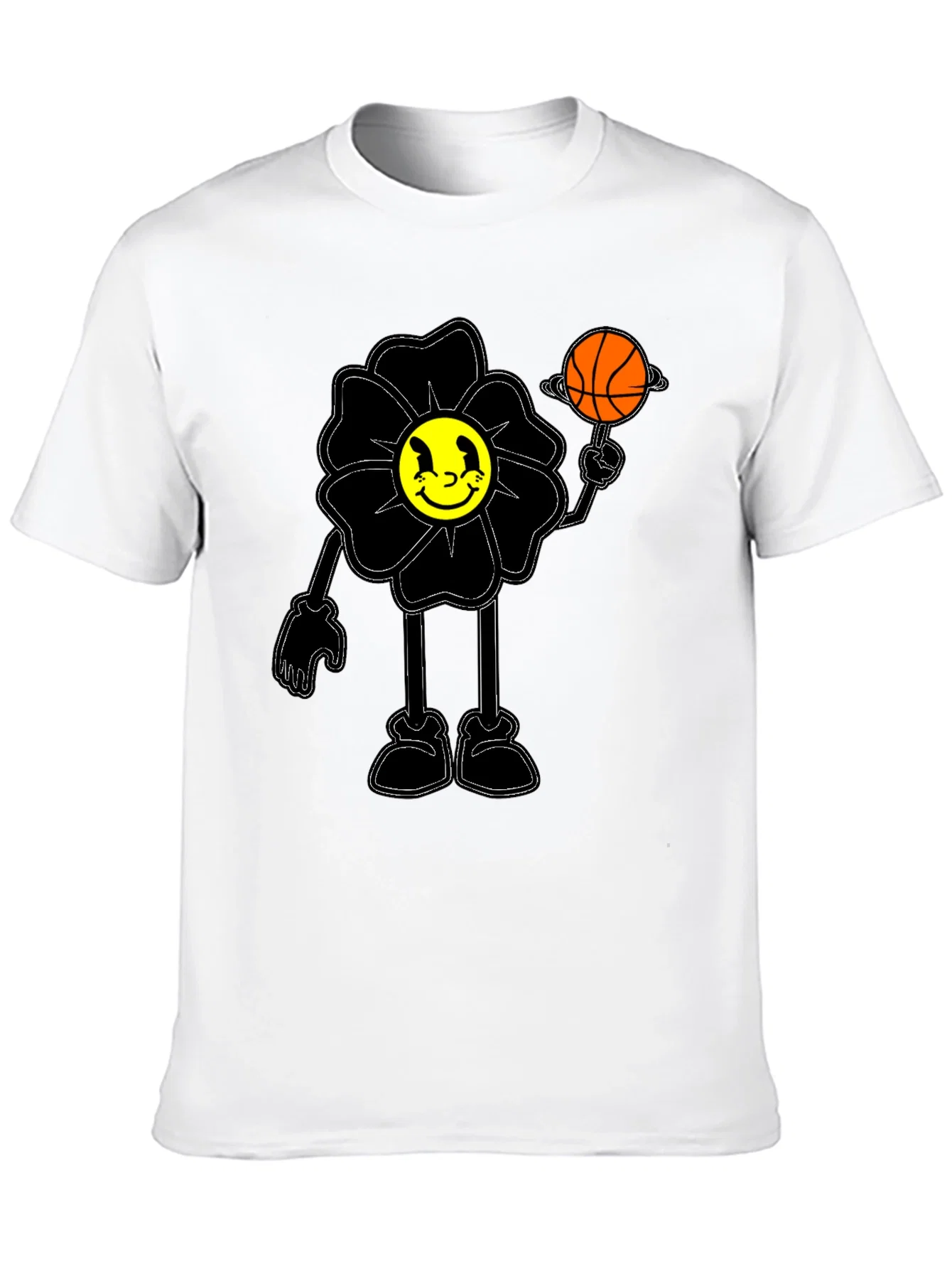Rebbecca Smiley Flower Graphic Tee - Trendy Black T-Shirt