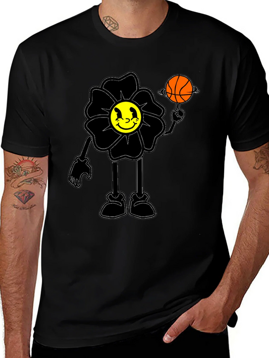 Rebbecca Smiley Flower Graphic Tee - Trendy Black T-Shirt