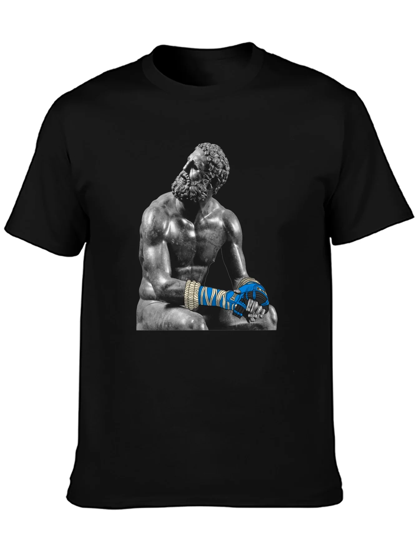 Camiseta Negra con Estatua de Boxeador