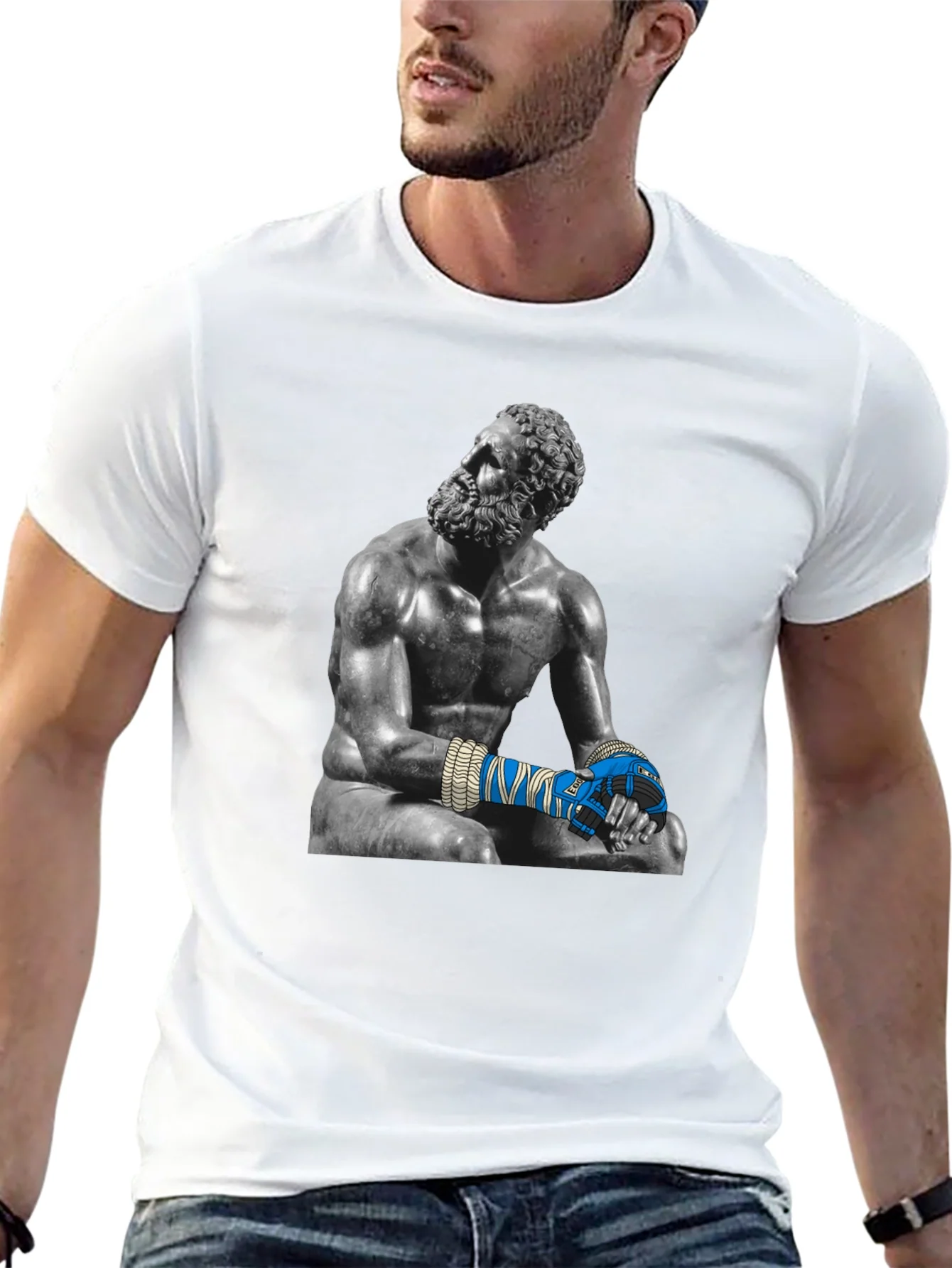 Camiseta Negra con Estatua de Boxeador