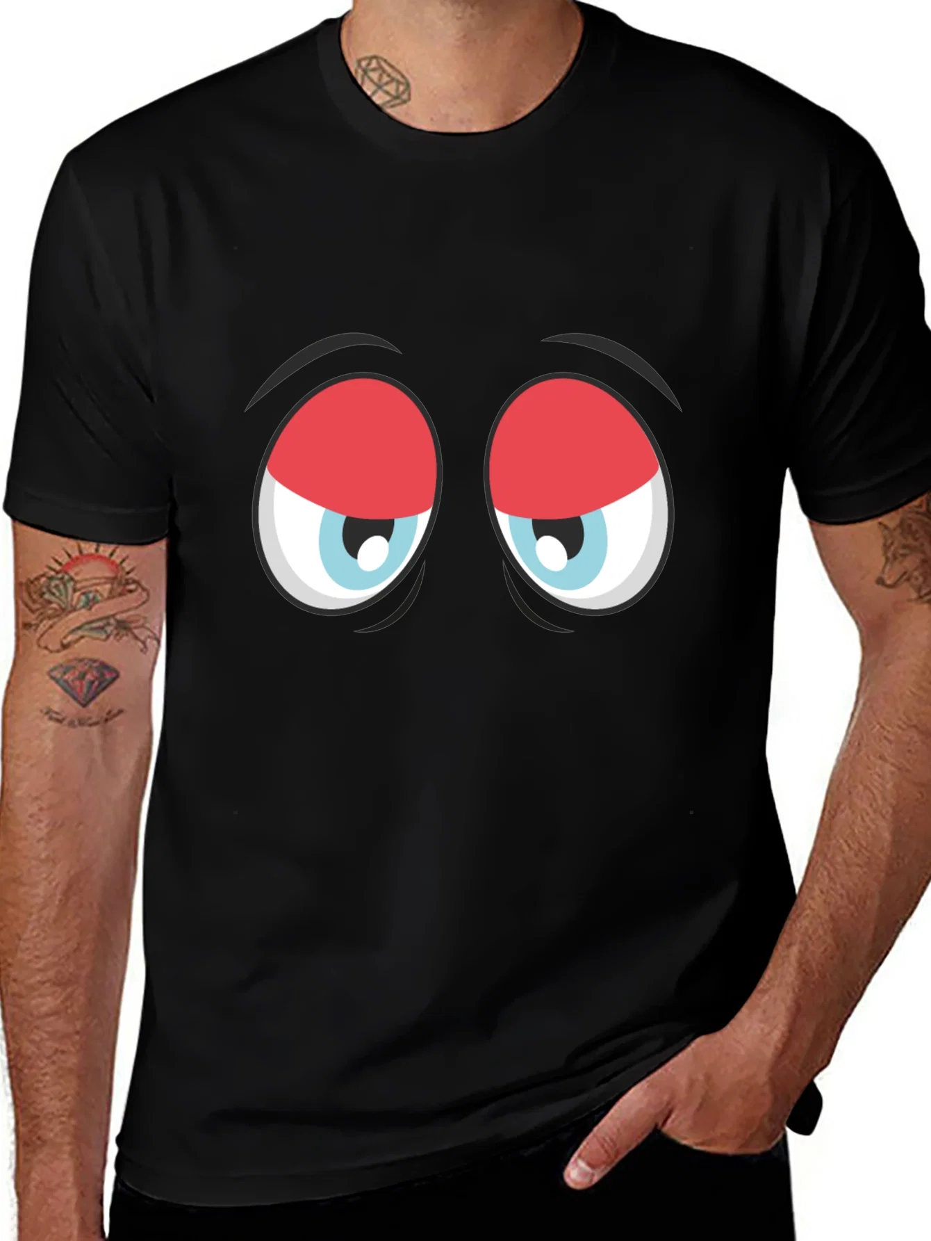 Rebbecca Funny Sleepy Eyes Graphic T-Shirt - Black