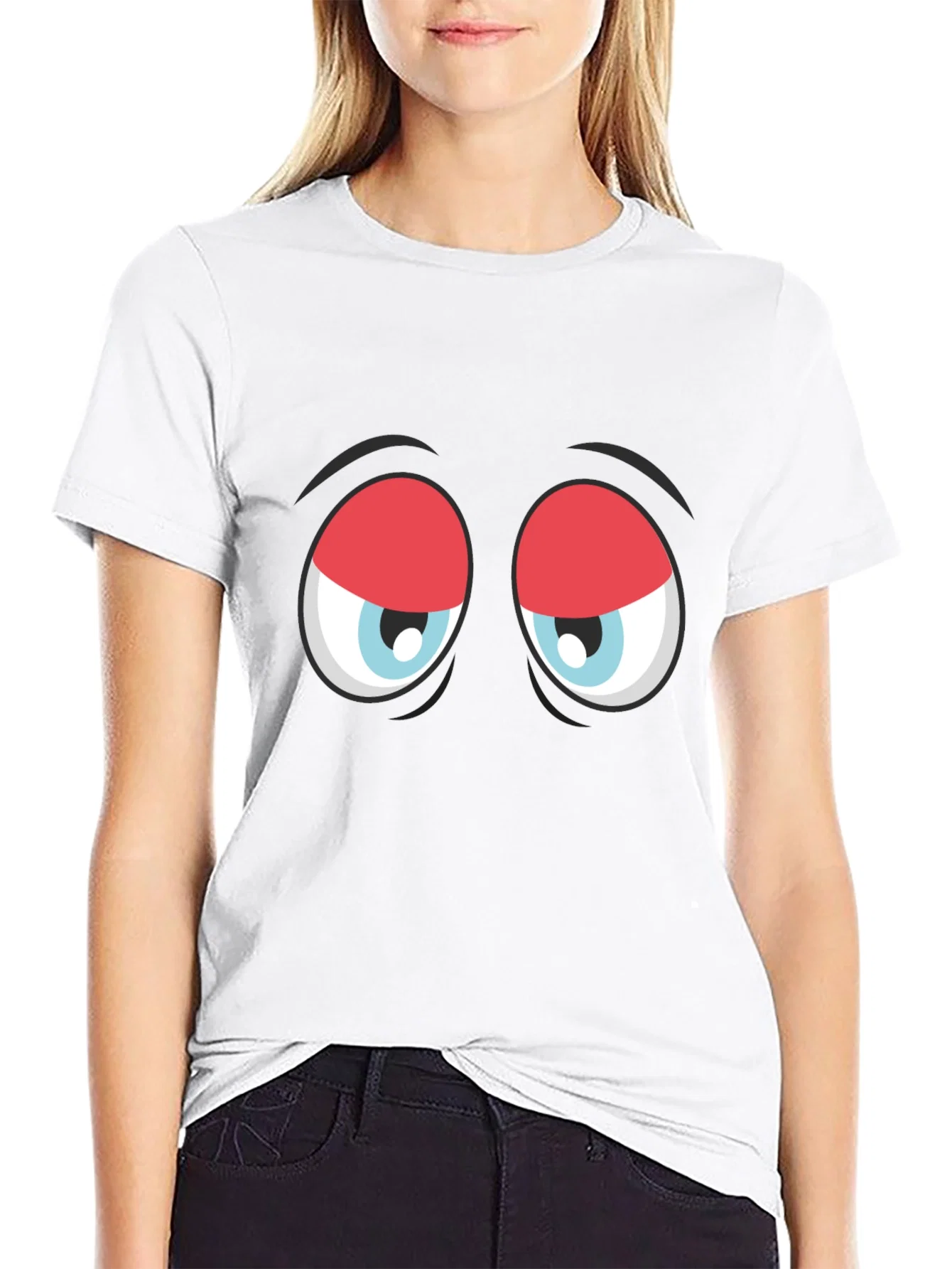 Rebbecca Funny Sleepy Eyes Graphic T-Shirt - Black