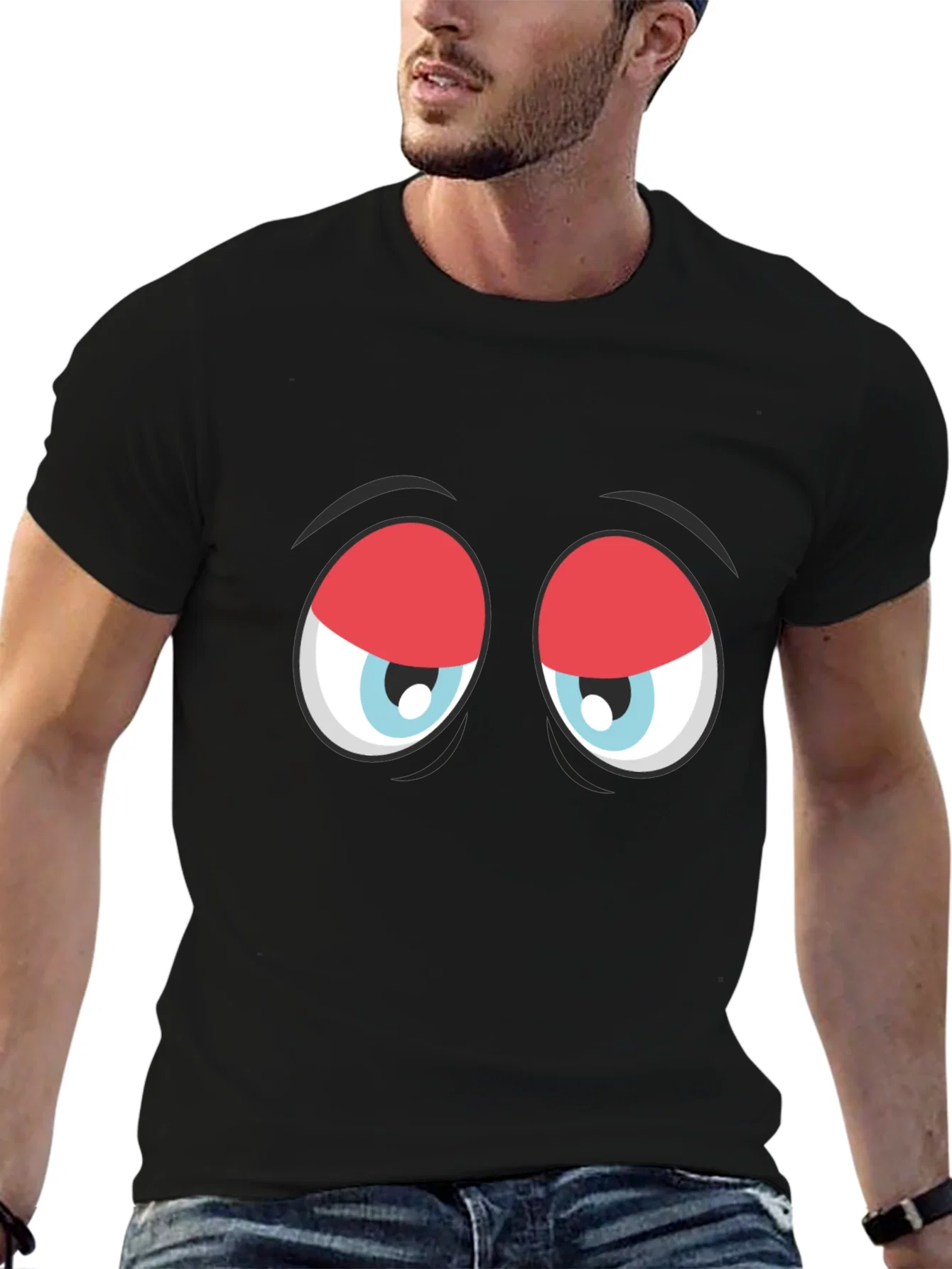 Rebbecca Funny Sleepy Eyes Graphic T-Shirt - Black