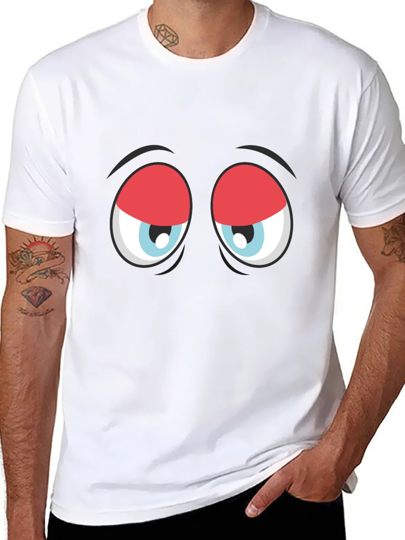 Rebbecca Funny Sleepy Eyes Graphic T-Shirt - Black