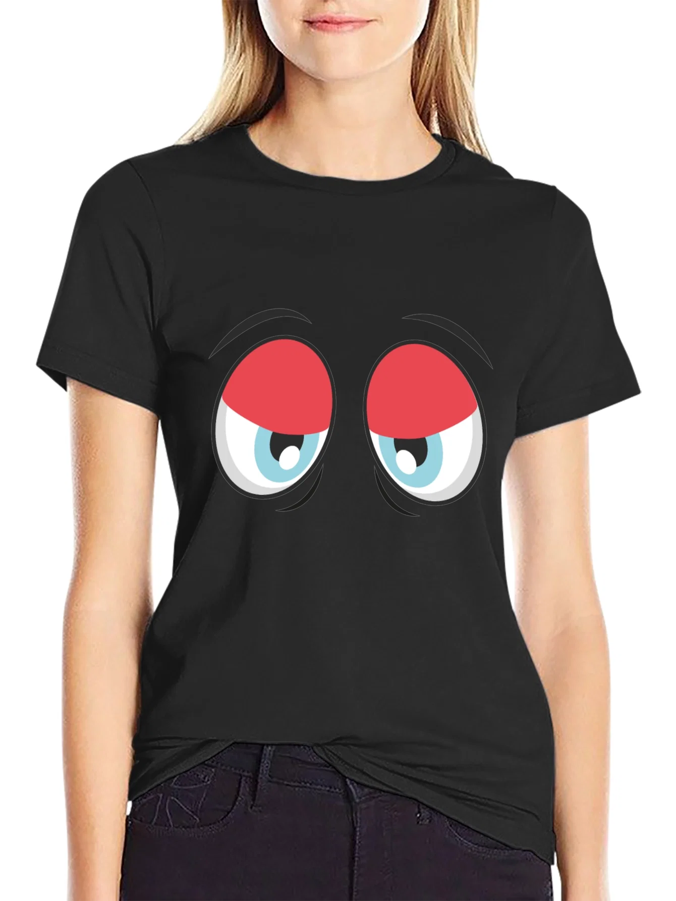 Rebbecca Funny Sleepy Eyes Graphic T-Shirt - Black