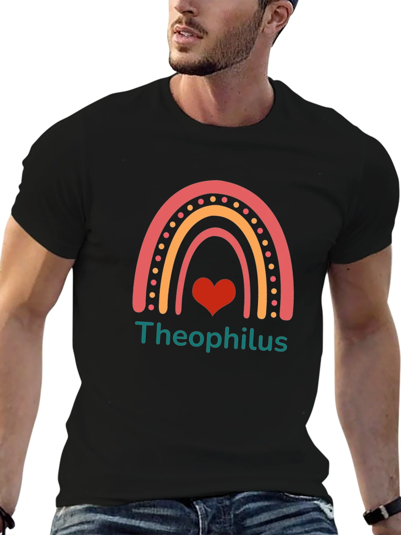 Camiseta Negra con Dise?o de Arco¨ªris y Nombre Personalizado