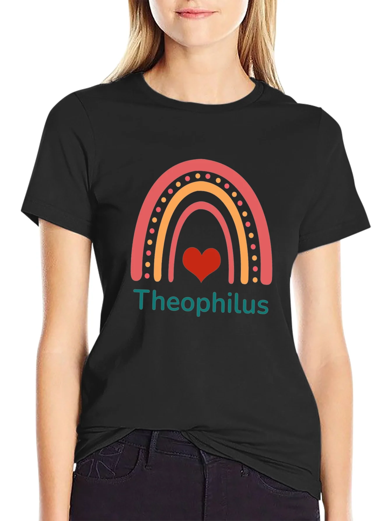 Camiseta Negra con Dise?o de Arco¨ªris y Nombre Personalizado