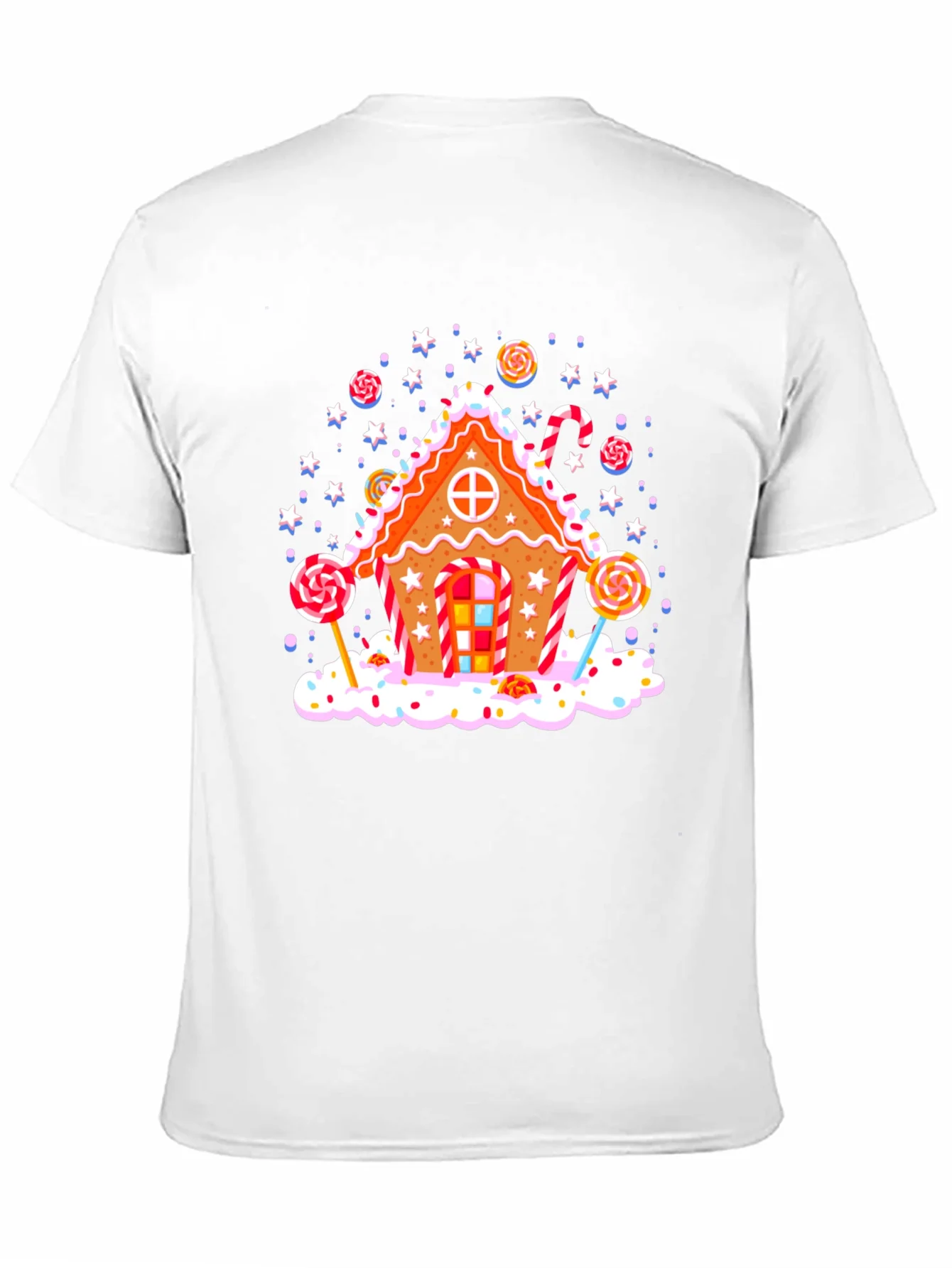 Camiseta Negra con Dise?o de Casa de Jengibre Navide?a