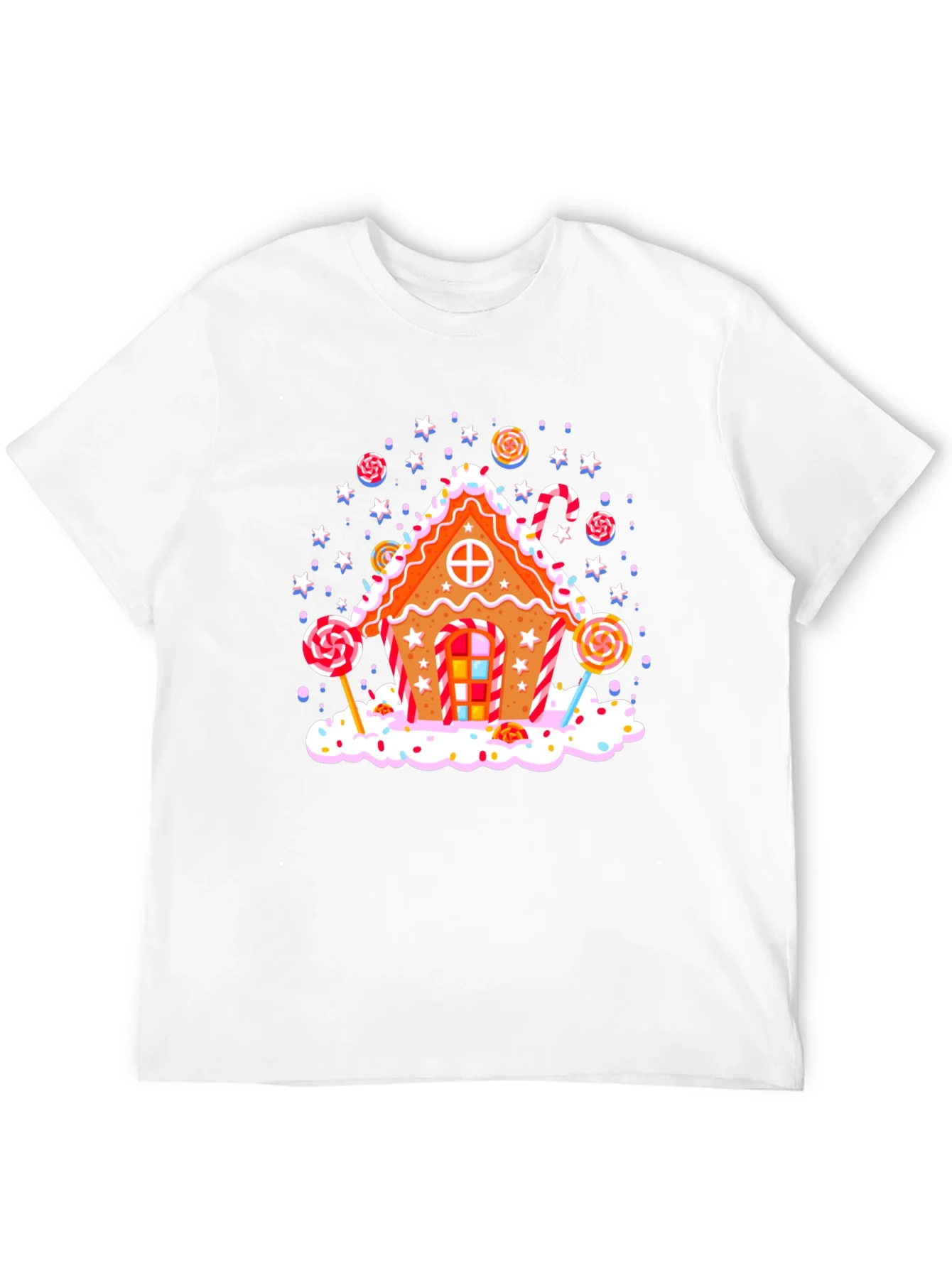 Camiseta Negra con Dise?o de Casa de Jengibre Navide?a