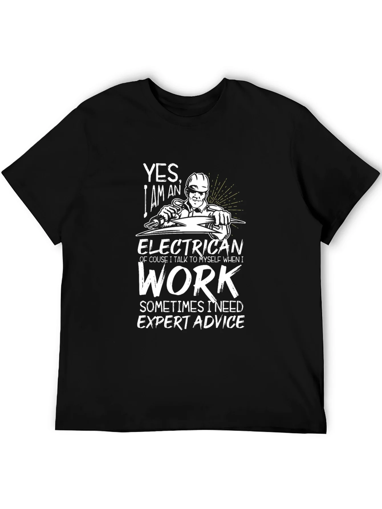 Camiseta Negra con Dise?o de Electricista para Hombre