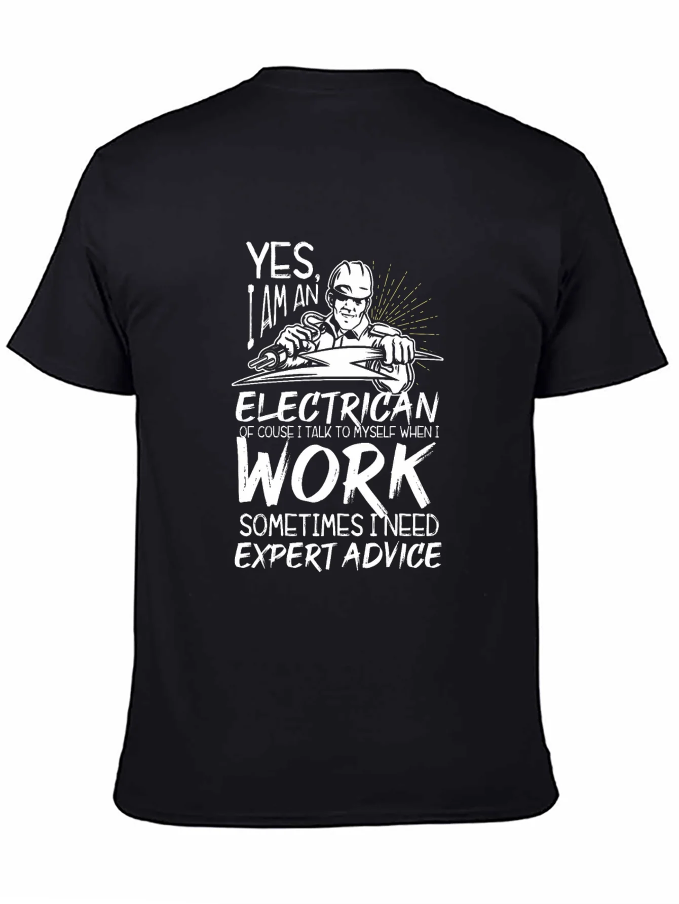 Camiseta Negra con Dise?o de Electricista para Hombre
