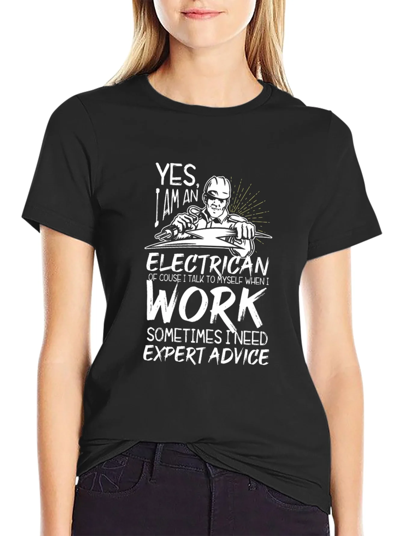 Camiseta Negra con Dise?o de Electricista para Hombre