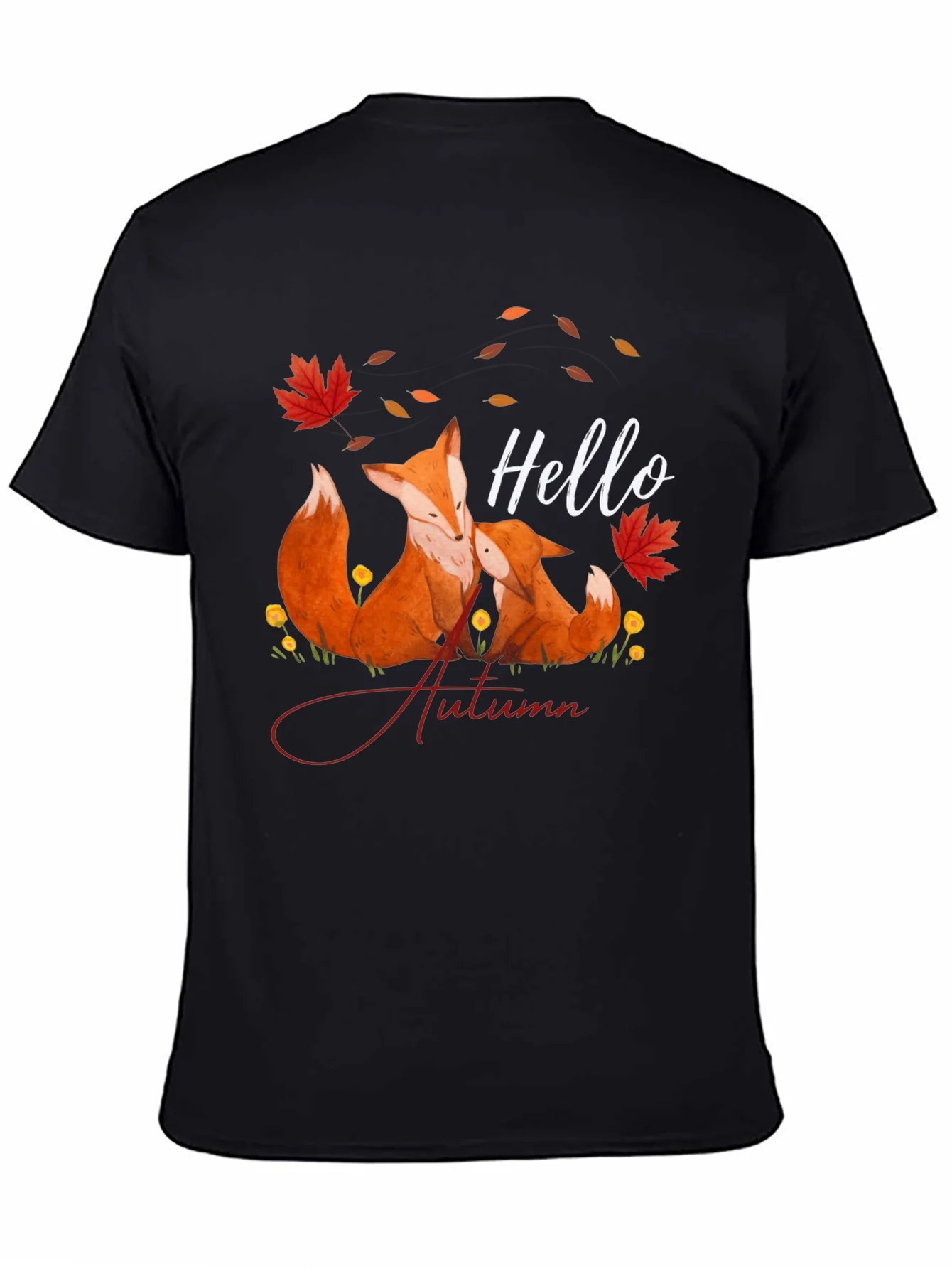 Camiseta Negra con Dise?o de Zorro Oto?al