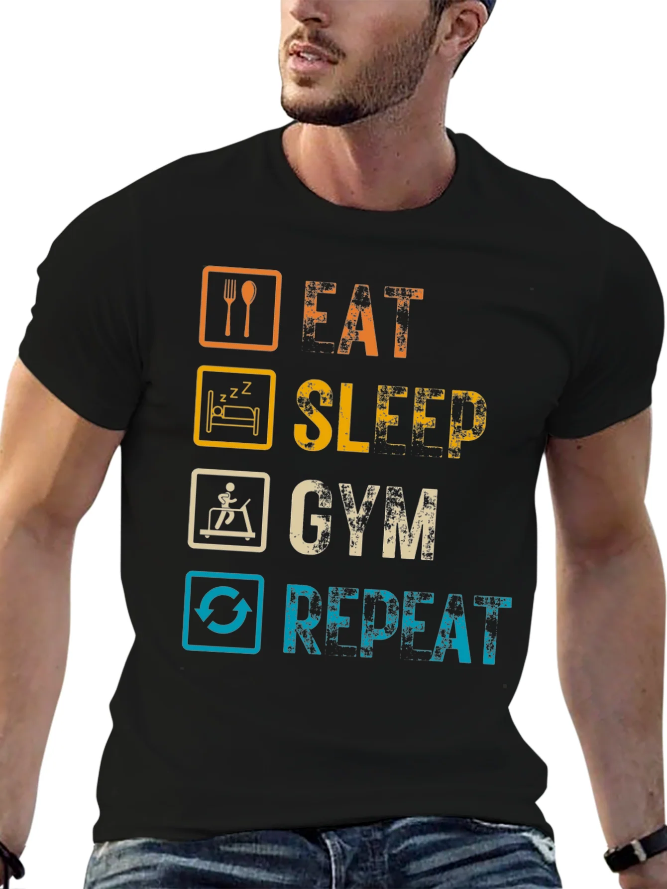 Camiseta Fitness: Comer Dormir Gym Repetir