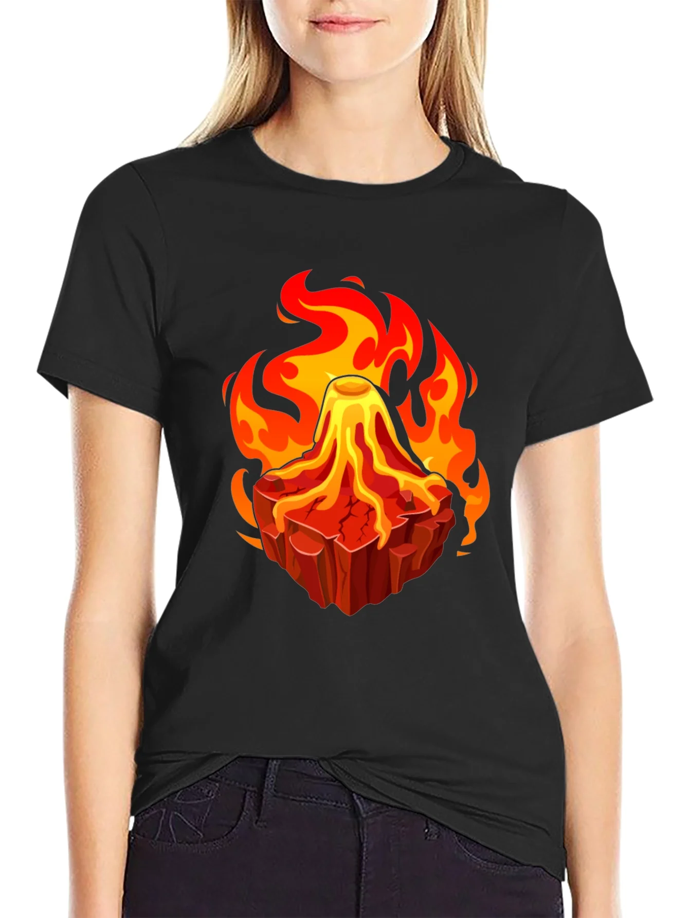 Rebbecca Volcano Lava Flames Graphic T-Shirt - Unique Design