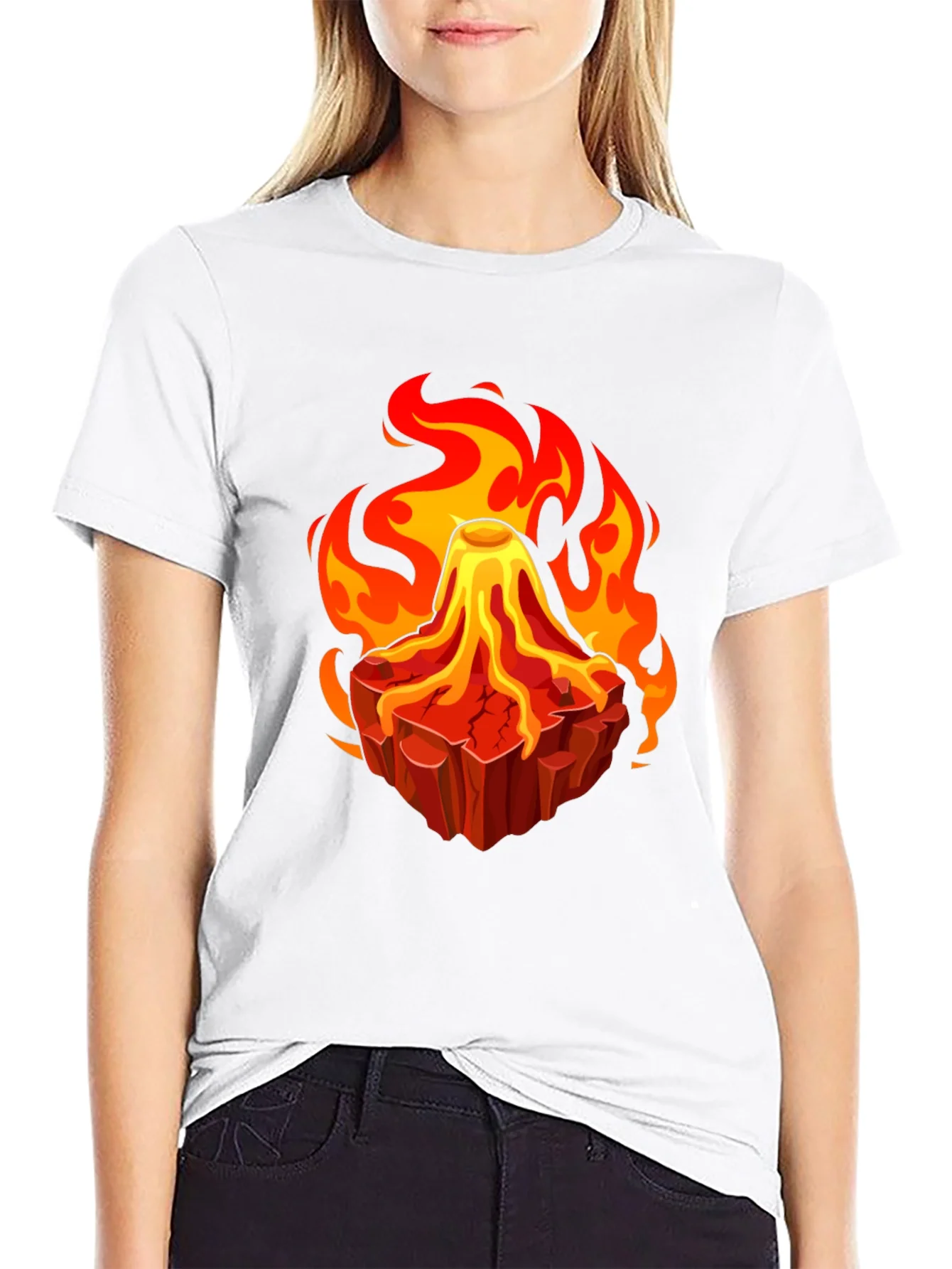 Rebbecca Volcano Lava Flames Graphic T-Shirt - Unique Design