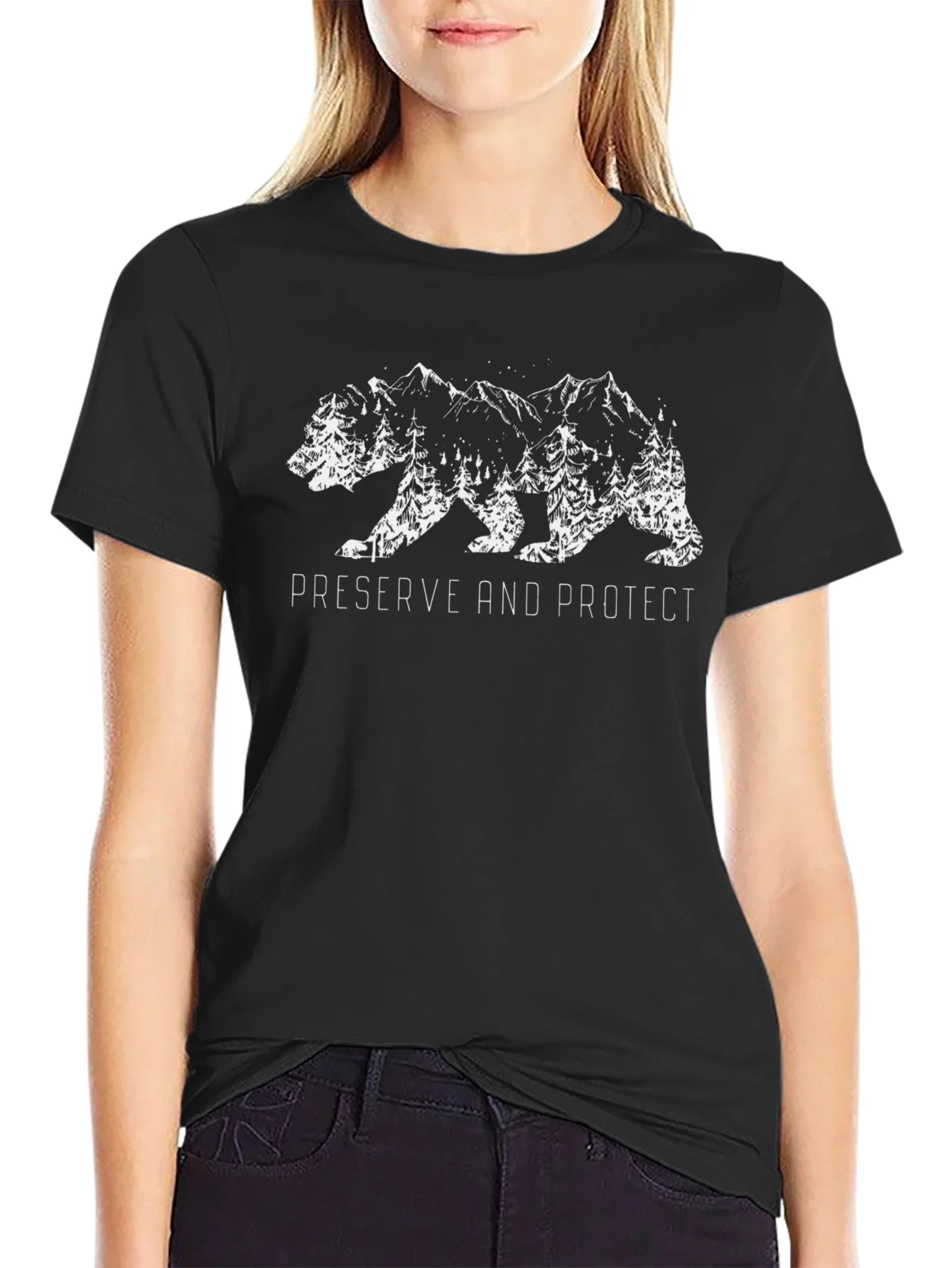 Camiseta Negra Oso Monta?a: Conserva y Protege