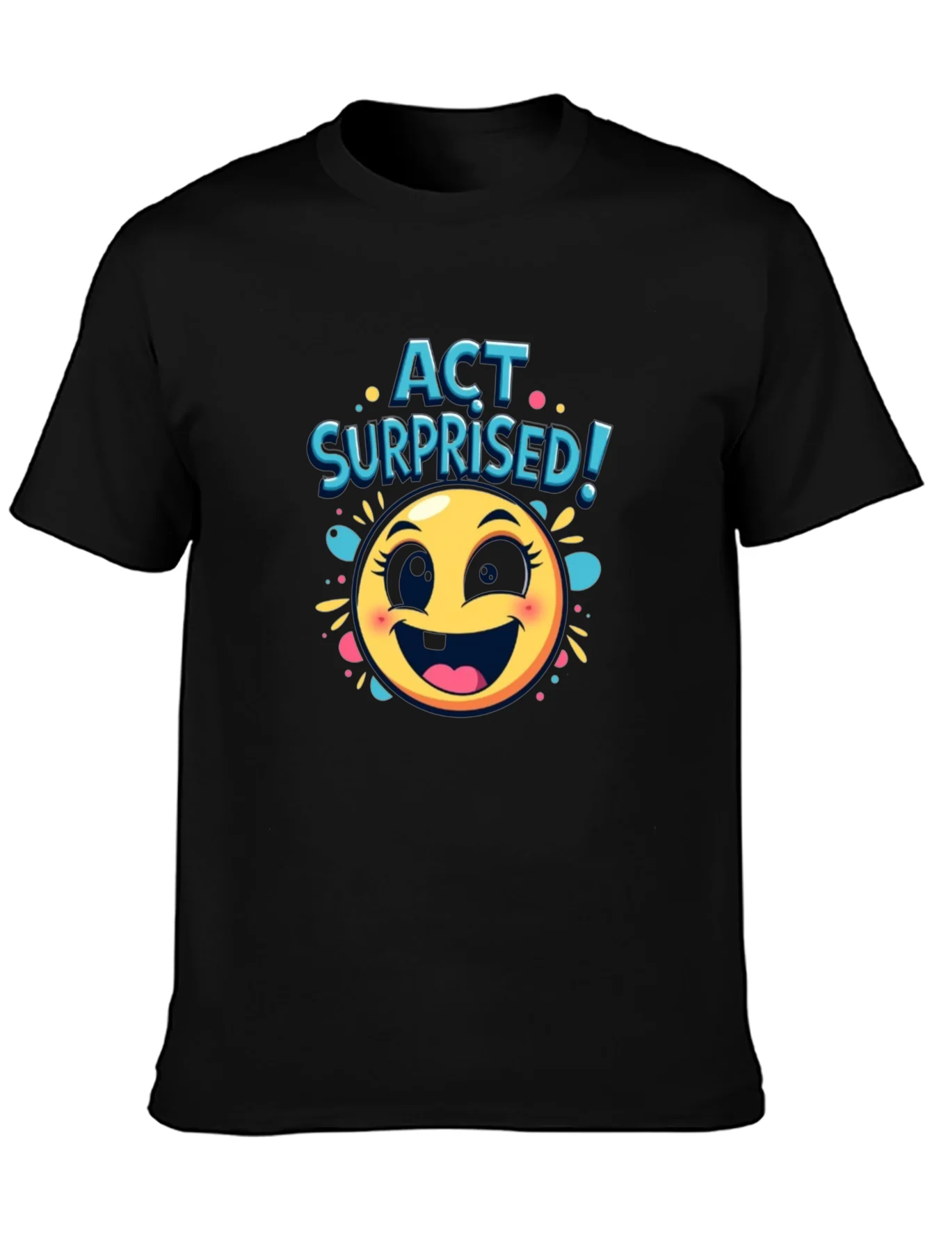 Camiseta Negra con Dise?o de Emoji Sorprendido
