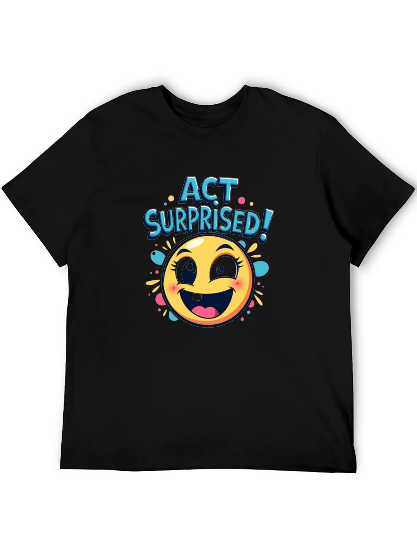 Camiseta Negra con Dise?o de Emoji Sorprendido
