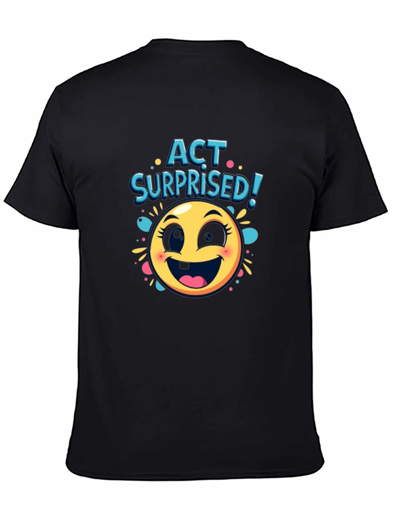 Camiseta Negra con Dise?o de Emoji Sorprendido