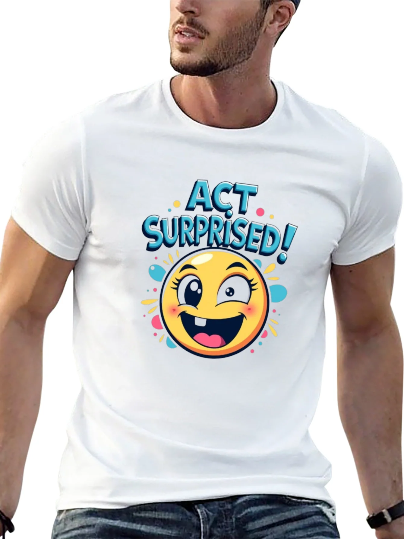 Camiseta Negra con Dise?o de Emoji Sorprendido