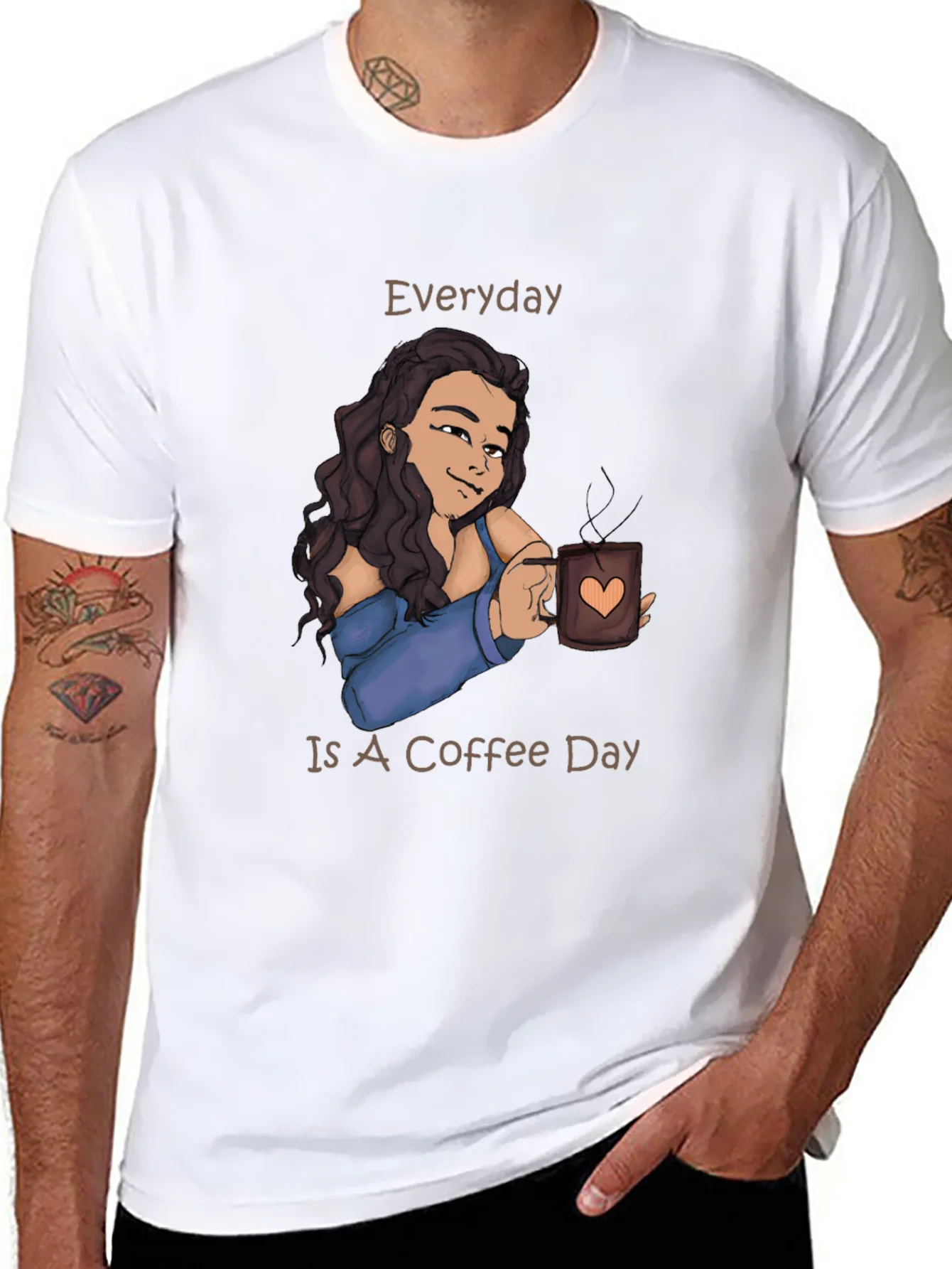 Camiseta Negra con Dise?o de Caf¨¦