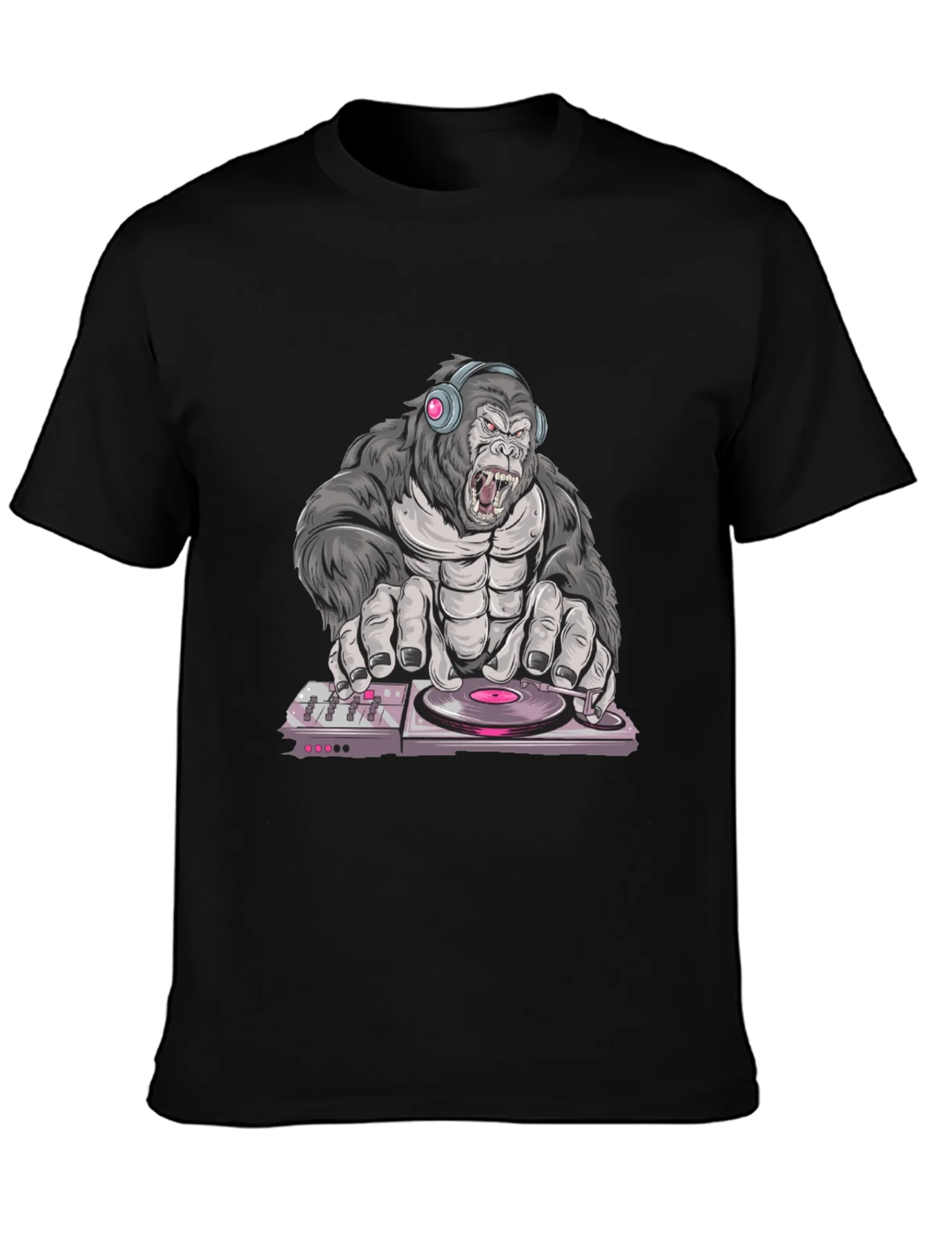Camiseta Negra con Dise?o de Gorila DJ