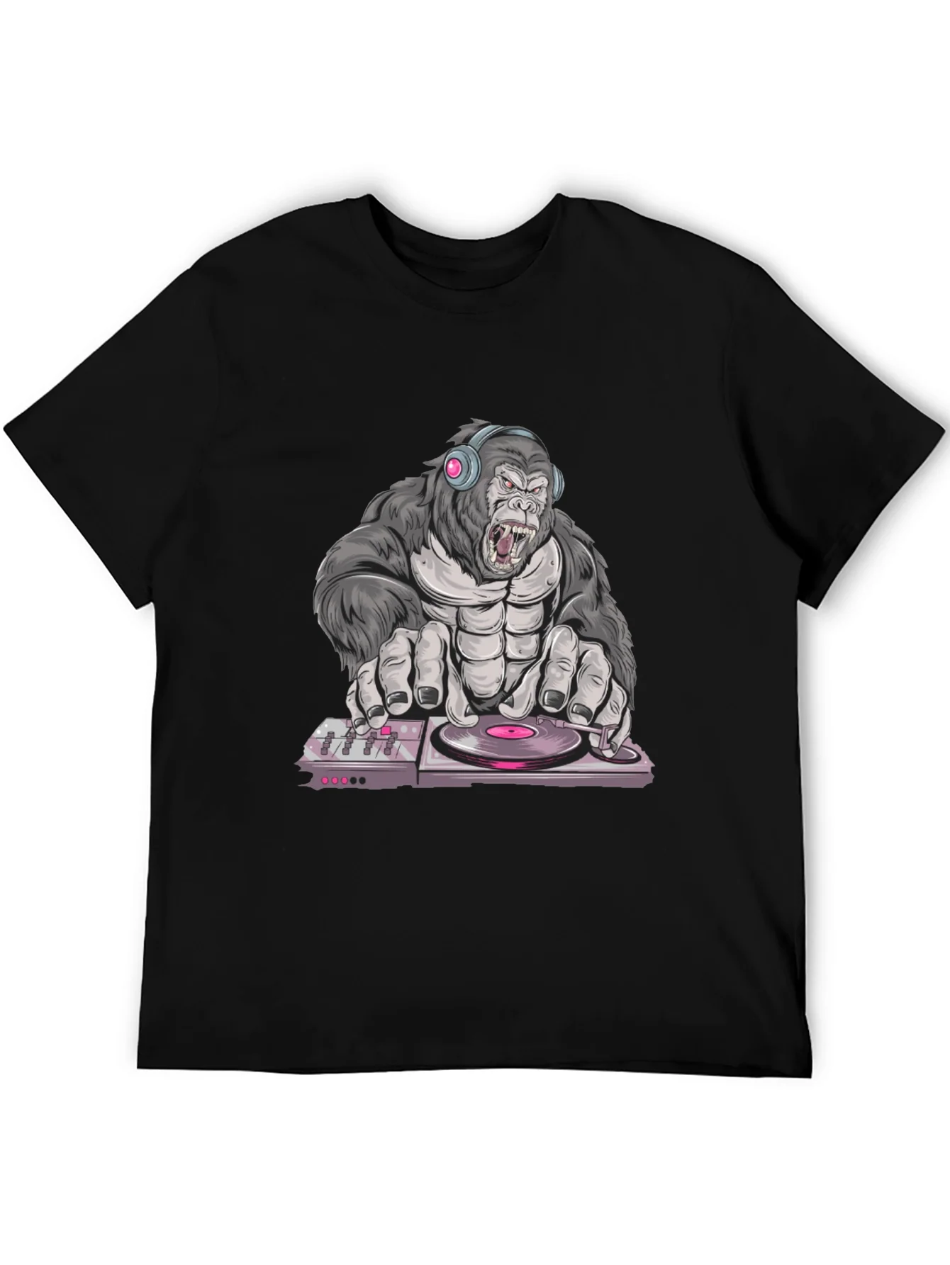 Camiseta Negra con Dise?o de Gorila DJ