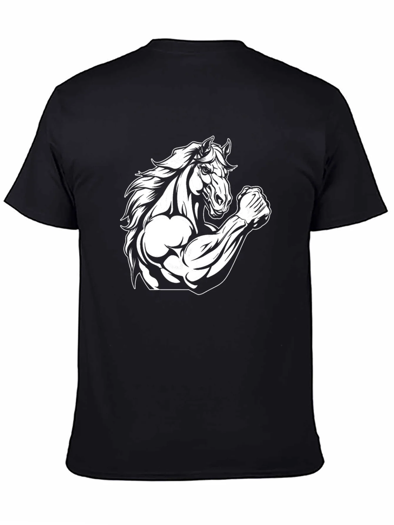 Camiseta Negra con Dise?o de Caballo Musculoso