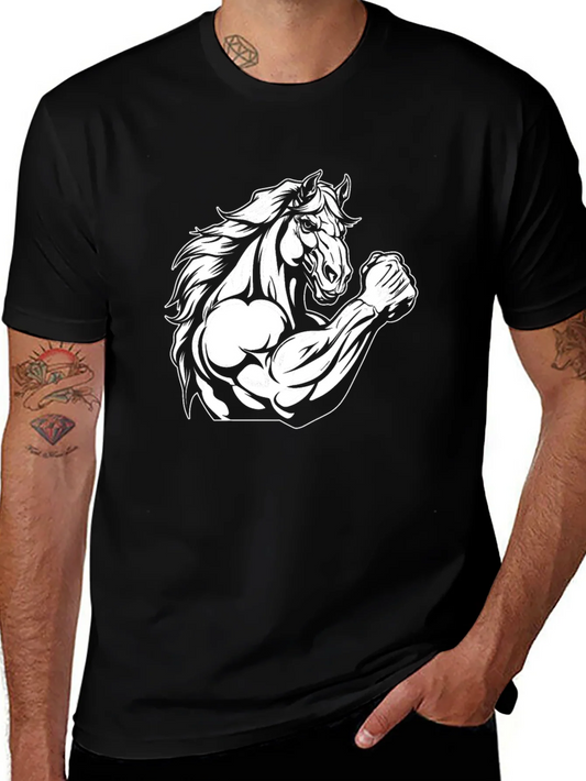 Camiseta Negra con Dise?o de Caballo Musculoso
